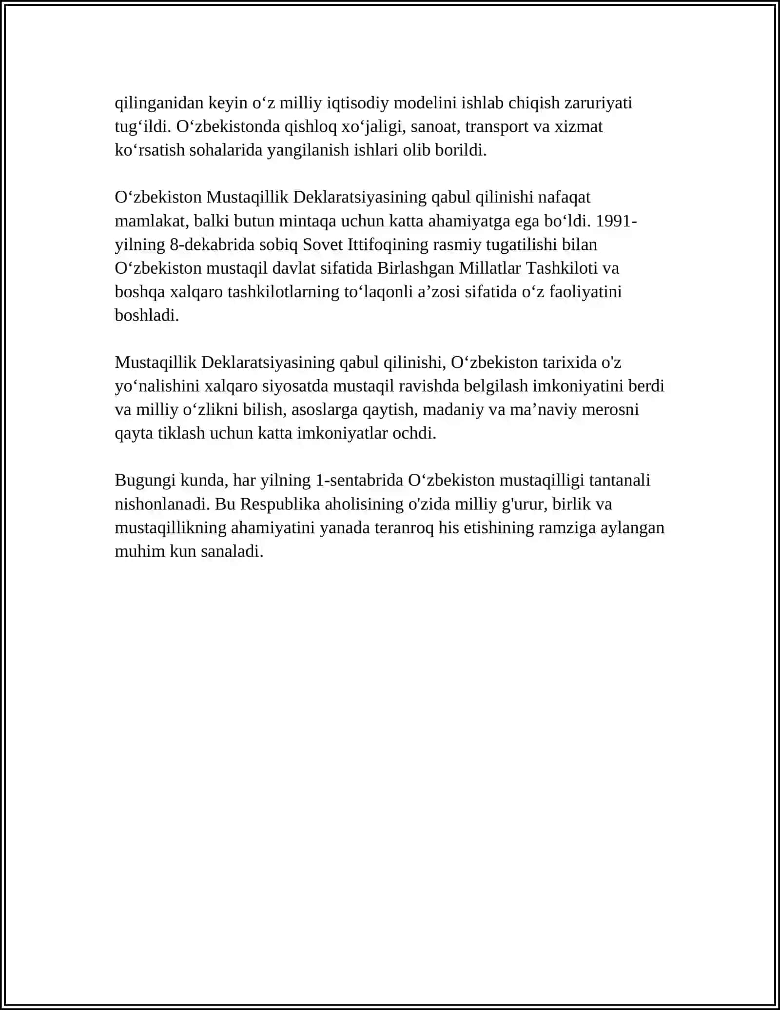 MUSTAQILLIK DEKLARATSIYASI VA UNING TARIXIY AHAMIYATI 4