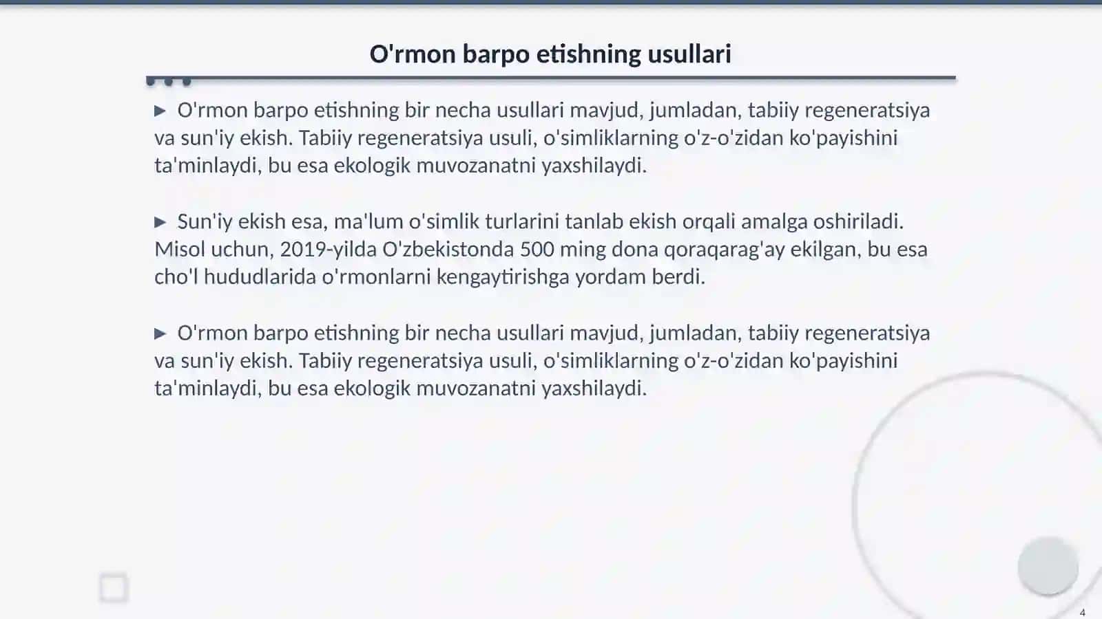 Cho'l hududlarida o'rmon barpo etish 4