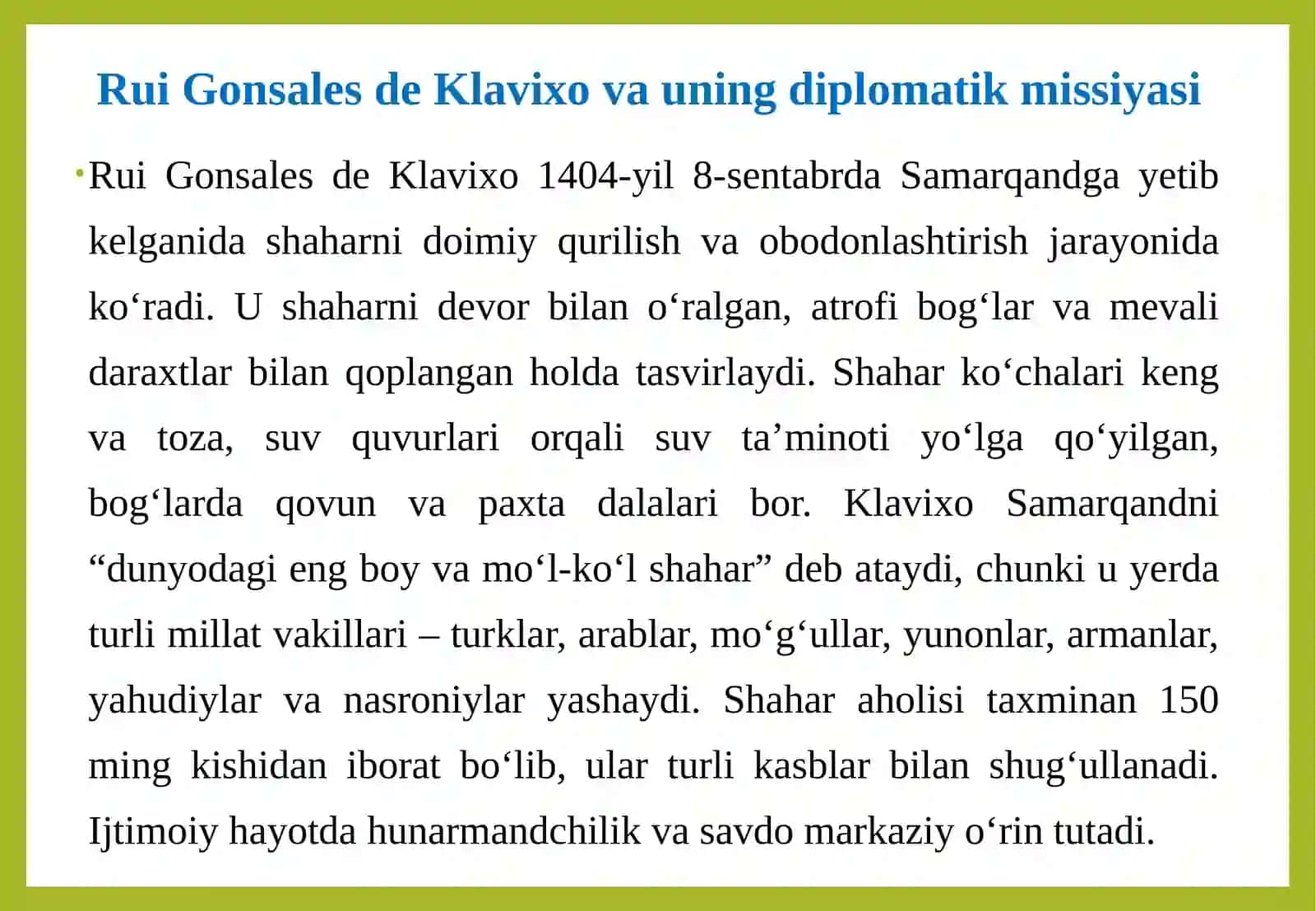 Rui Gonsales de Klavihoning “Samarqandga – Amir Temur saroyiga sayohat kundalig 4