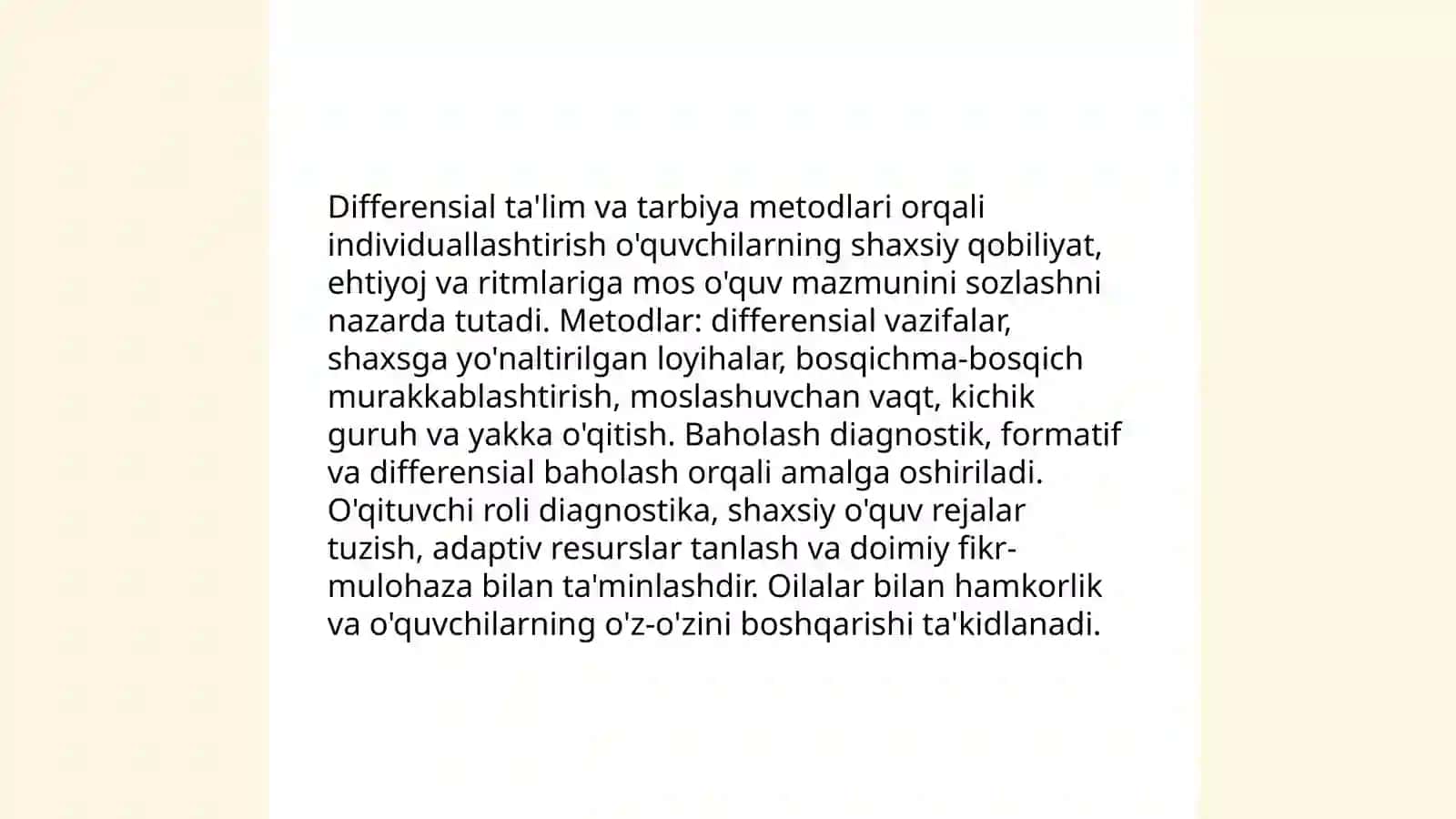 Tarbiyaviy jarayonni tashkil etish usullari ishni individuallashtirish texnologiyasi 4