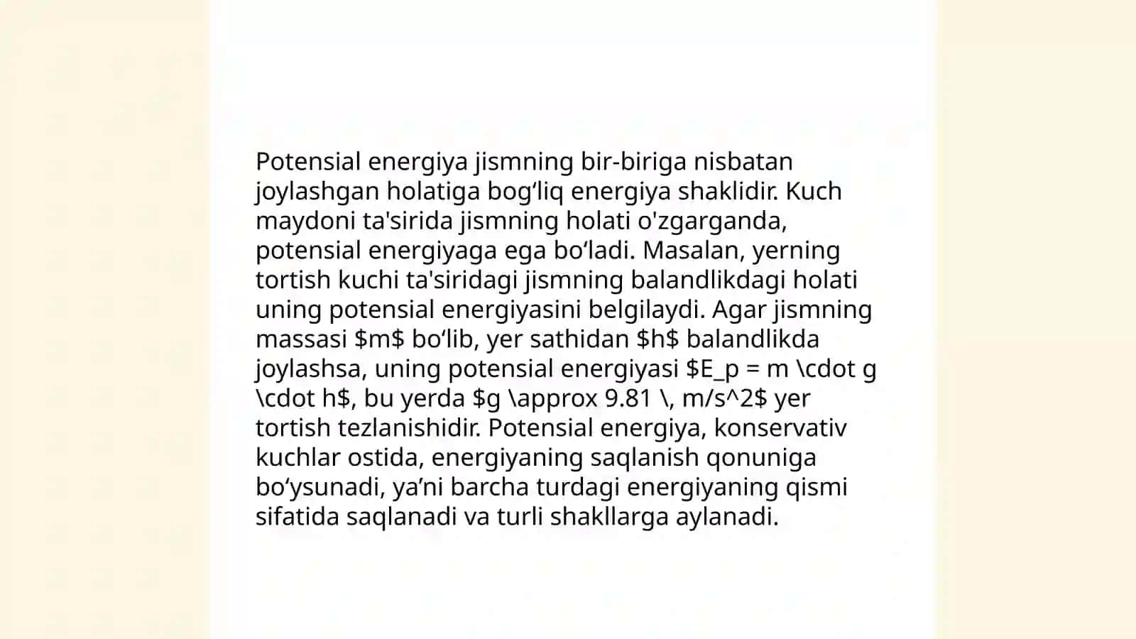 Kinetik va potensial energiya, hamda obyektni murakkab trayektoriya bo‘ylab harakatini tahlil qilishda integral hisob tatbiqlari 4