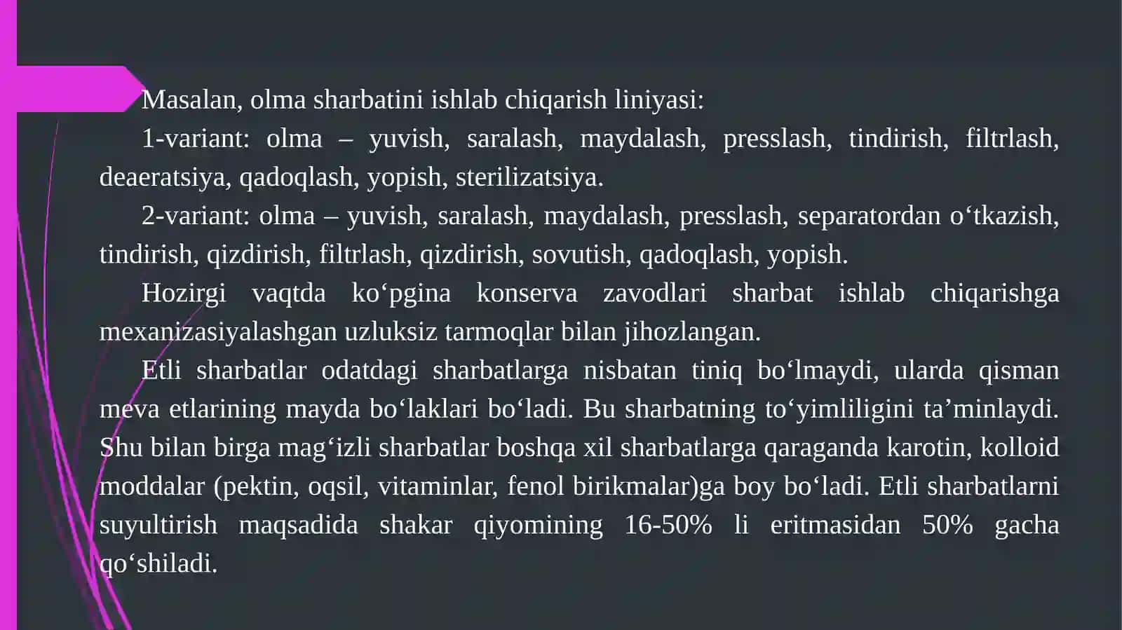 Texnologik liniyalarni saqlanadigan va tayyorlanadigan mahsulot turiga qarab tanlash usullarini o‘rganish 4