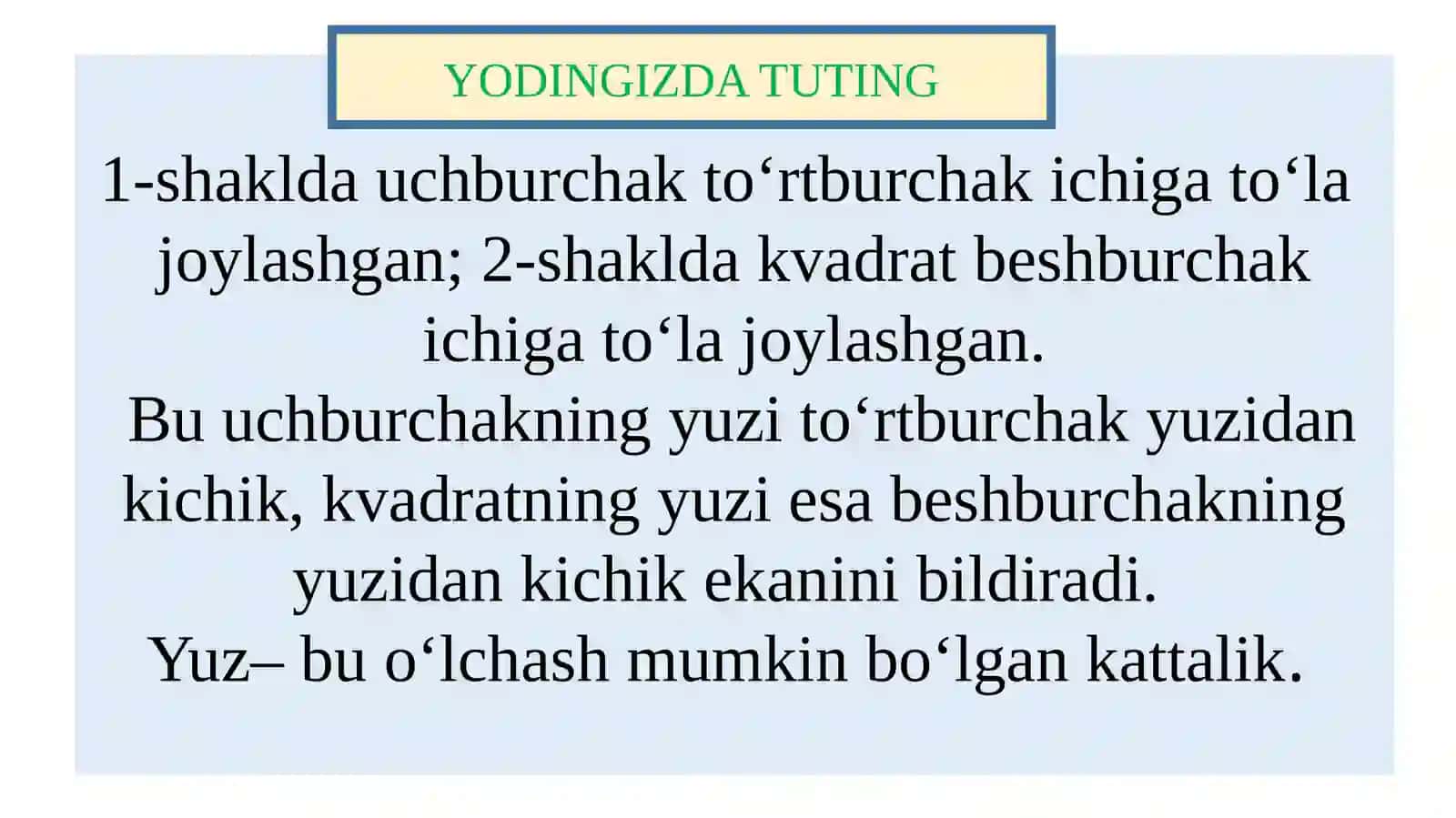 To’g’ri to’rtburchak va kvadratning yuzini topish 4