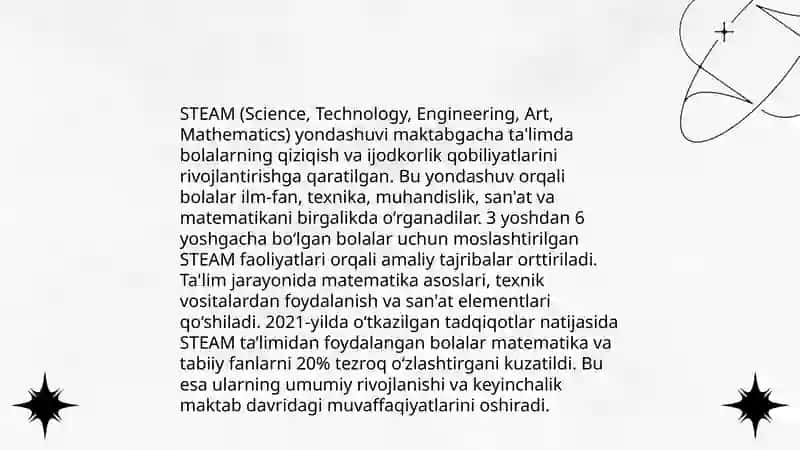 Maktabgacha taʼlimda faol rivojlantiruvchi muxitni yaratish uchun steam ta'lim texnologiyasini qoʻllash 4