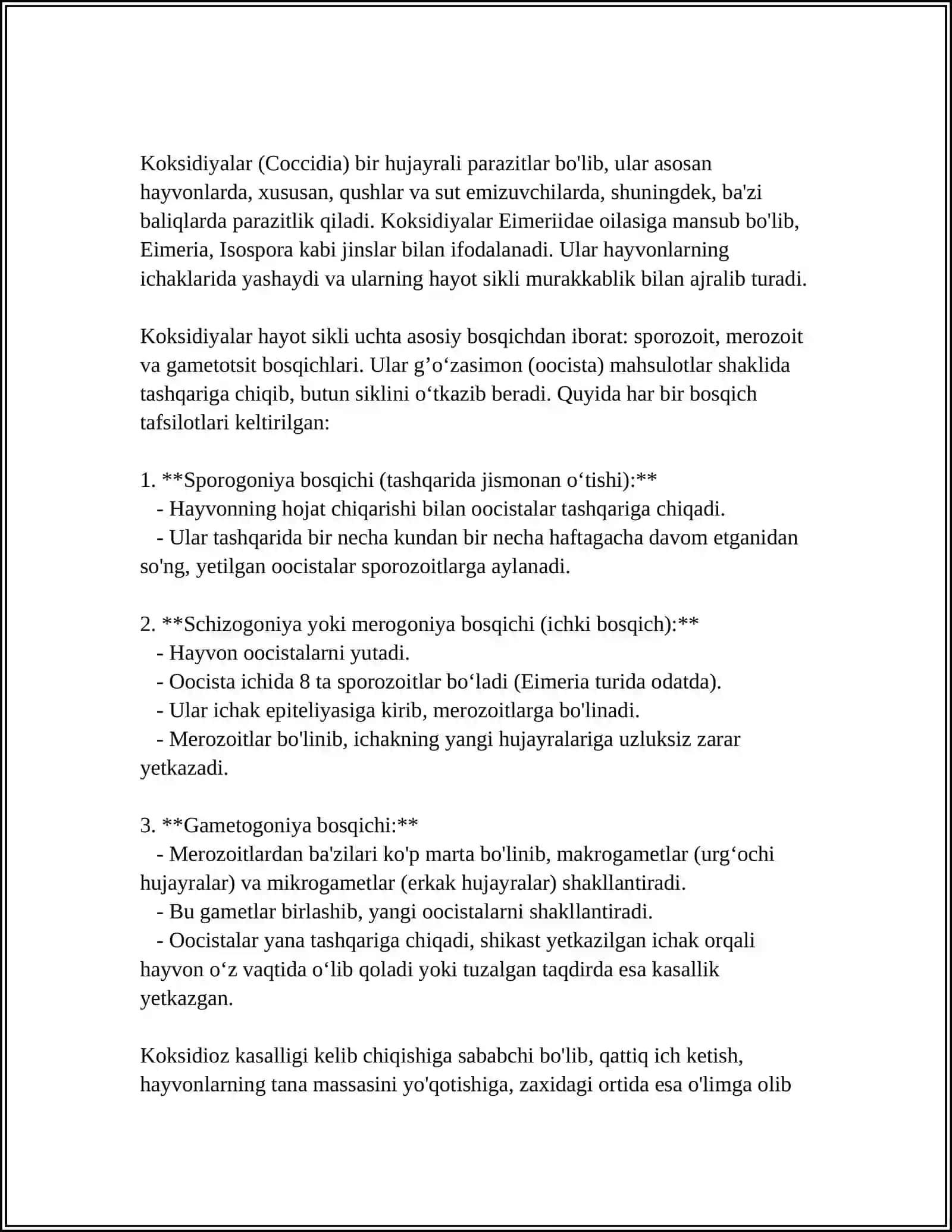 SPORALILAR SINFI. KOKSIDIYALAR TURKUMI 4