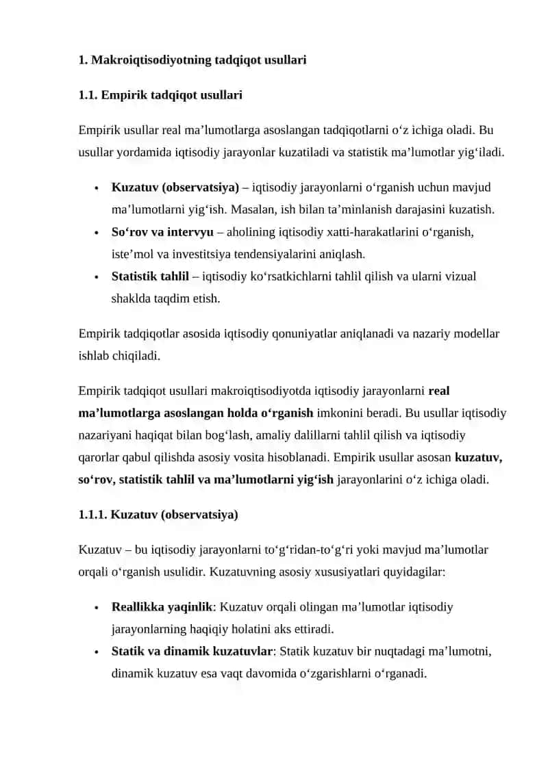 Makro iqtisodiyotning Tadqiqot Usullari 4