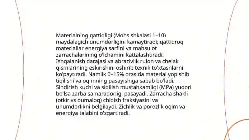 Zarbiy maydalagichlar unumdorligi 4