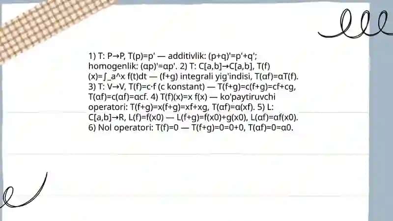 Chiziqli operatorning ta'rifi va misollar 4