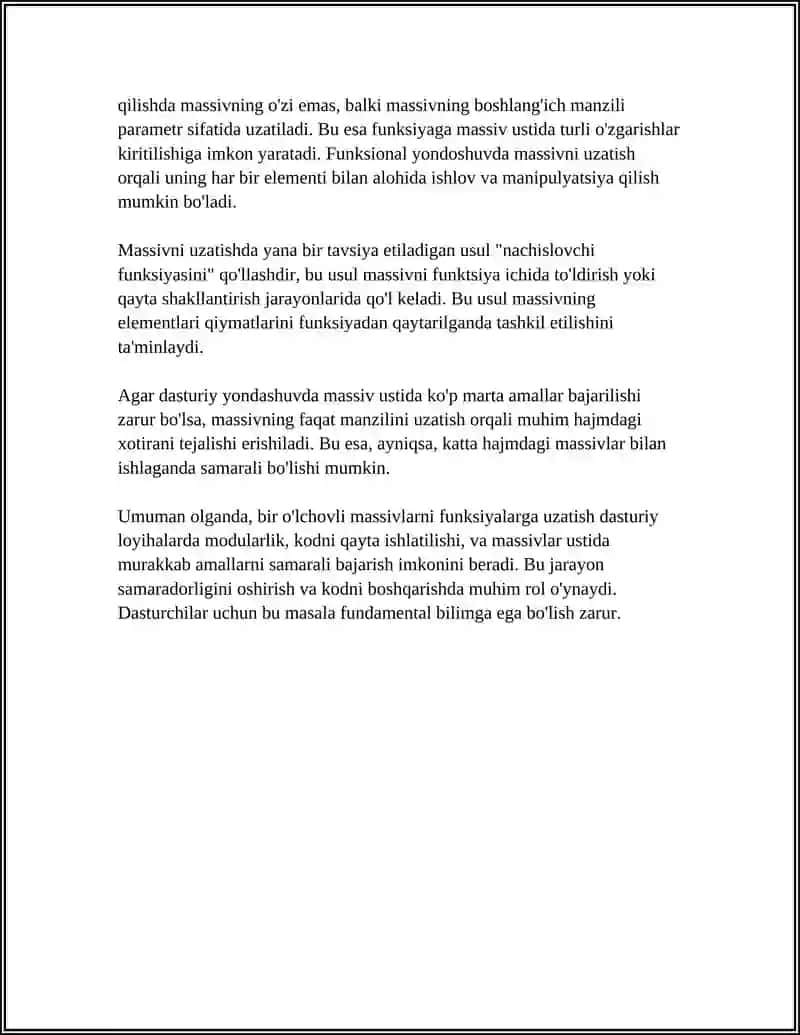 BIR ULCHOVLAR MASIVLARNI FUNKSIYA PARAMETILARINI QULANILISHI 4