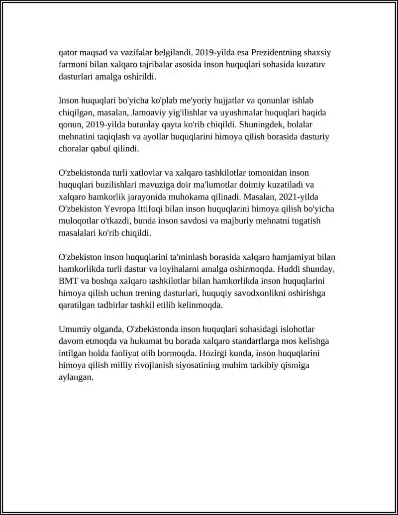 JAN'A ÖZBEKISTAN'DA INSAN HAQ HUQUQLARI HAM ETKINLIKLERININ' KEPILIGININ JARATIWI 4
