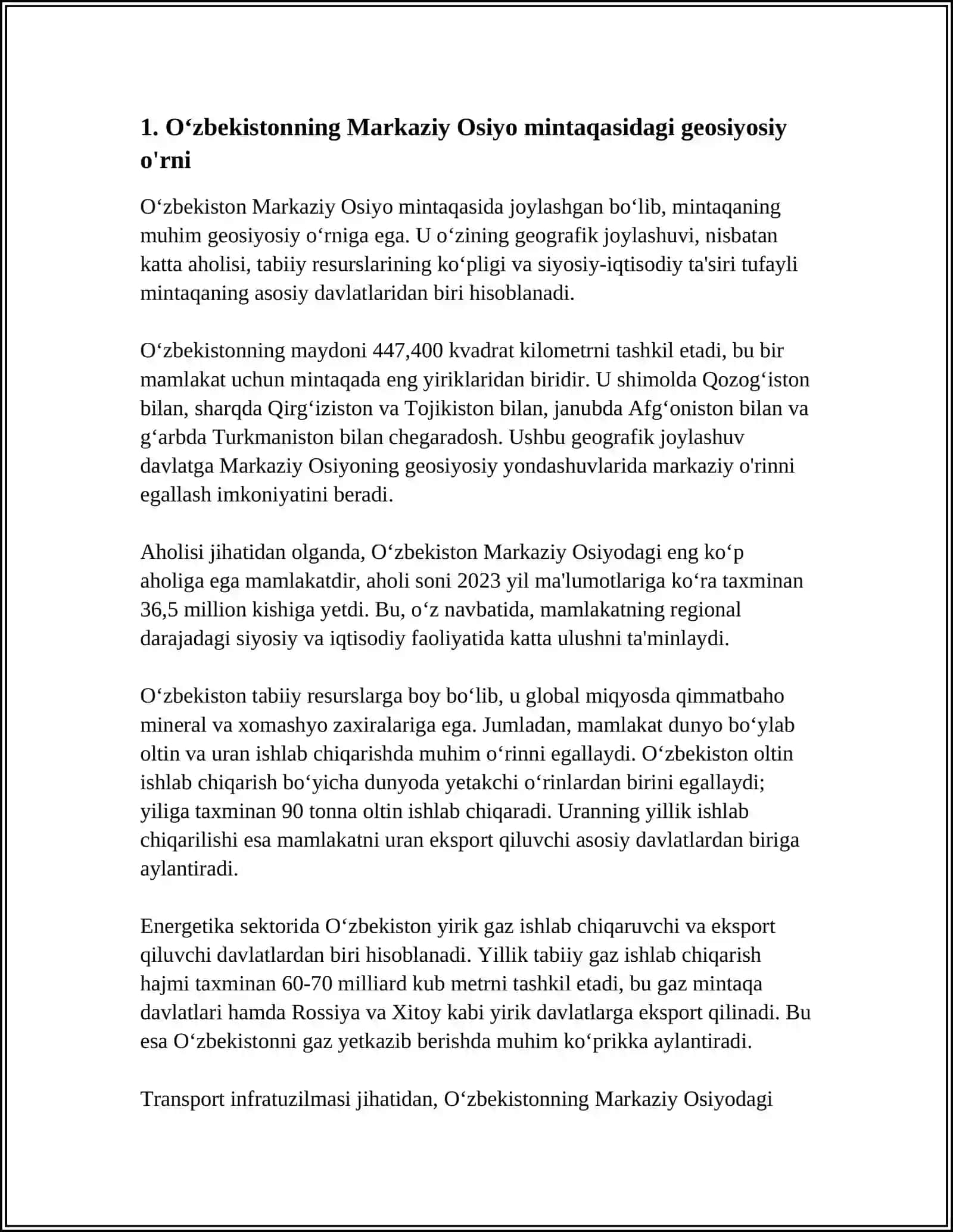 Oʻzbekistonning Eng Yangi Tarixi Fanidan Mustaqil Ish 4