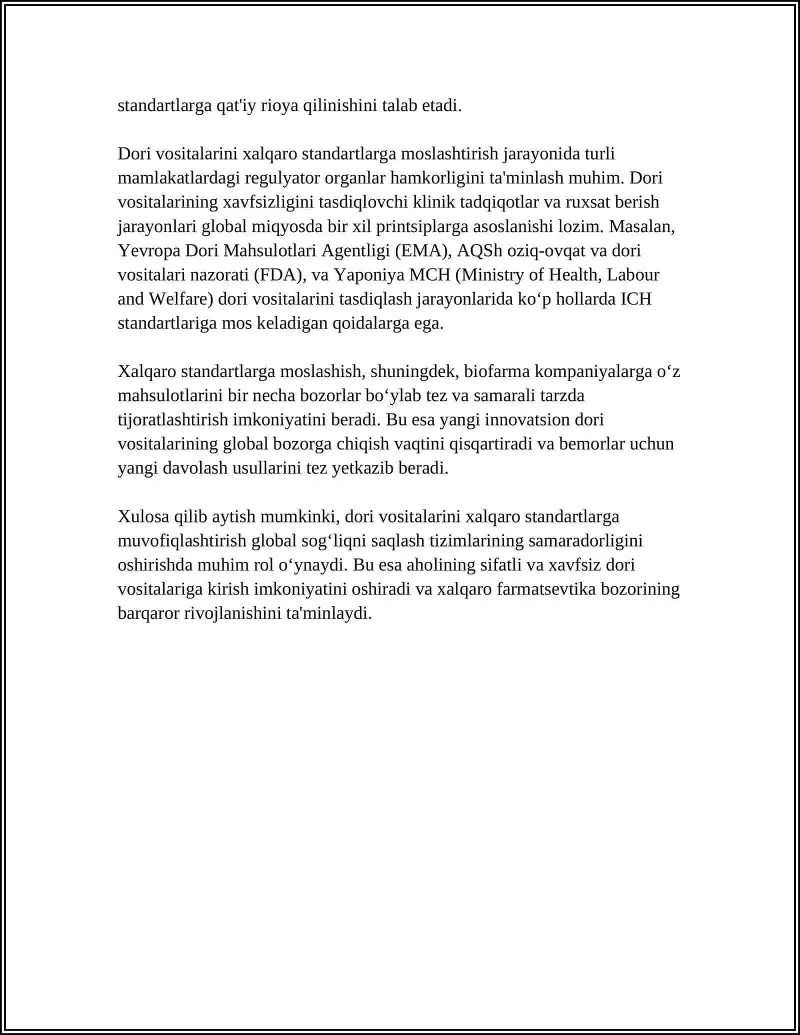 DORI VOSITALARINI TARTIBGA SOLISH VA TEXNIK UYG'UNLASHTIRISHNING GLOBAL MUAMMOLARI 4