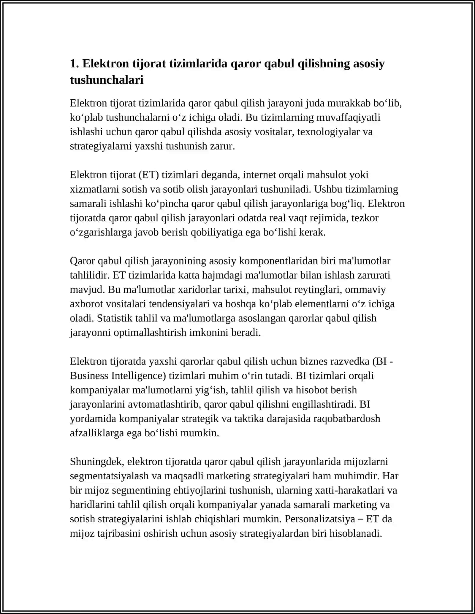 Elektron Tijorat Tizimlarida Qaror Qabul Qilish Jarayonini Qo'llab-Quvvatlash Tizimlari 4