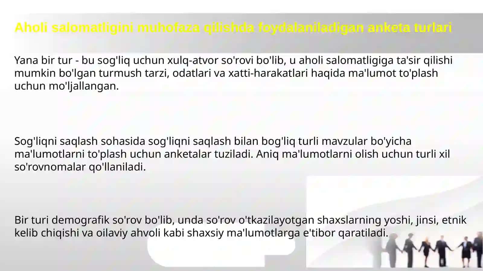 Sog'liqni saqlash sohasida so'rovnomalarni tuzish 4