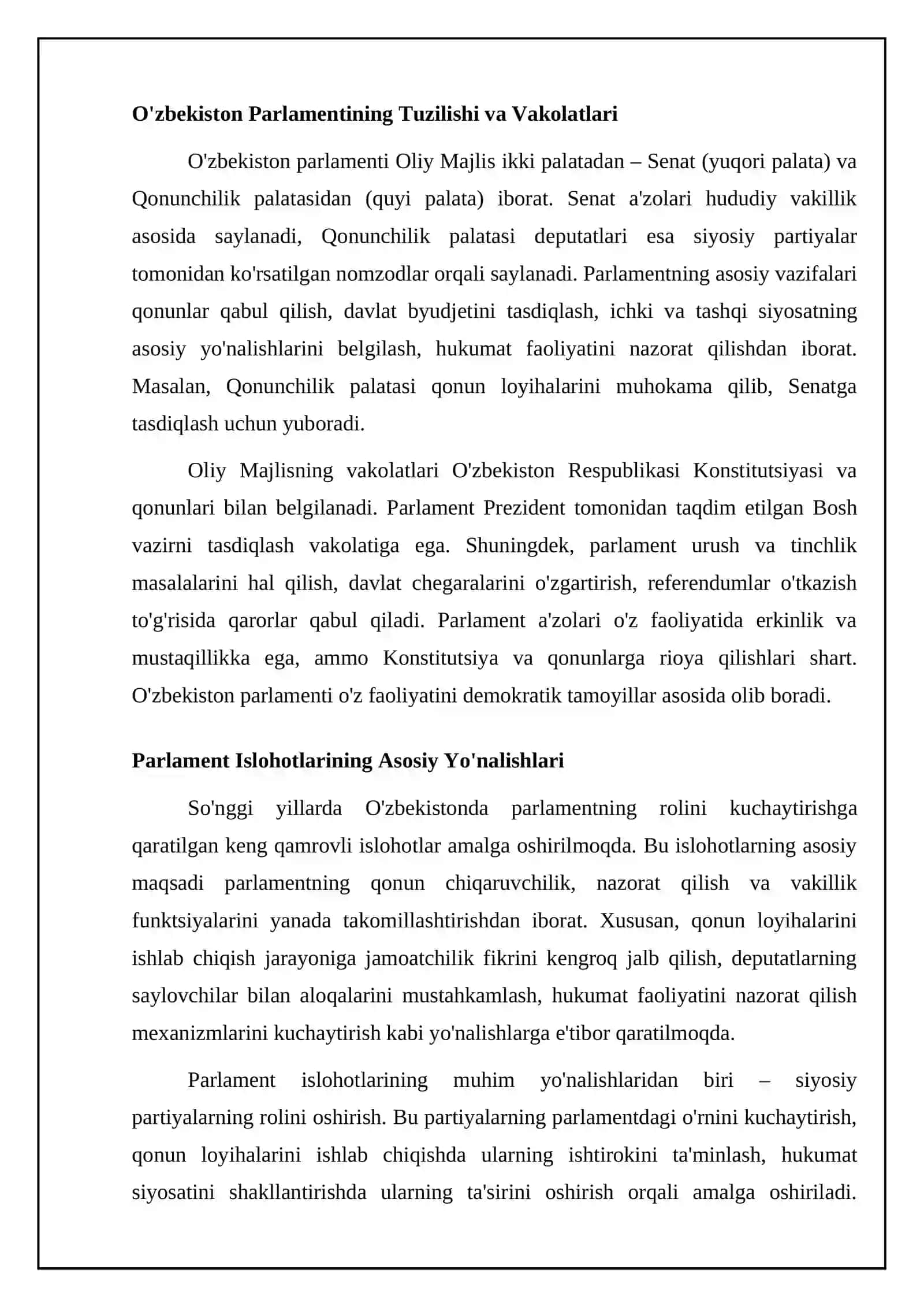 O'zbekistonda Parlament Tizimi va Islohatlar Zarurati 4