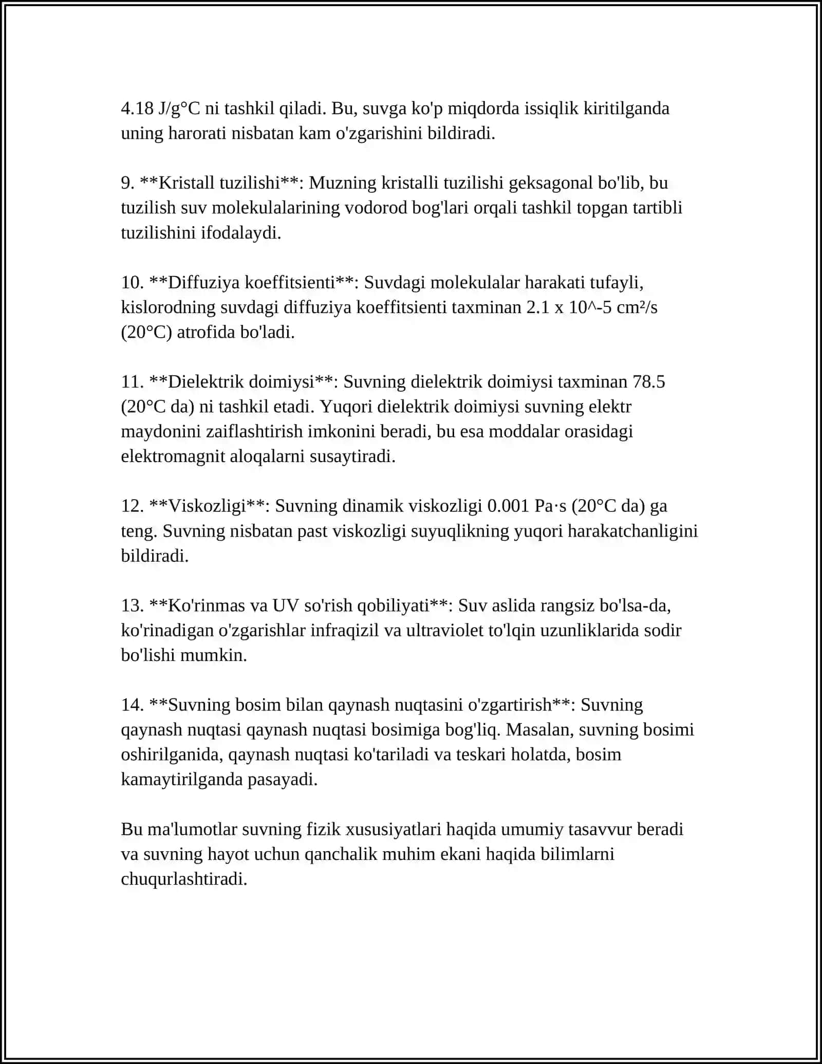 SUĞORISH SUVINING SIFATINI BELGILOVCHI KÕRSATGICHLAR VA TALABI 4