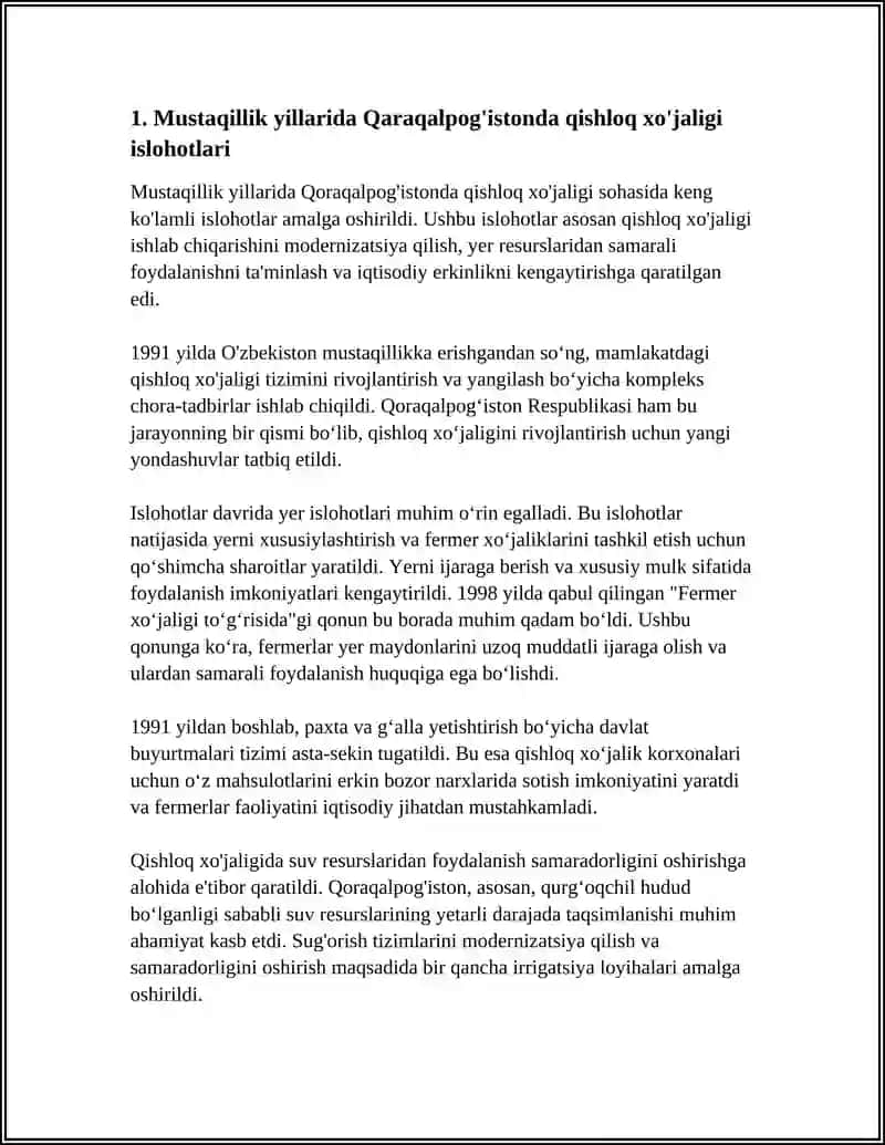 MUSTAQILLIK YILLARIDA QARAQALPOG'ISTON QISHLOQ XO'JALIGI SOHASIDA AMALGA OSHIRILGAN O'ZGARISHLAR 4
