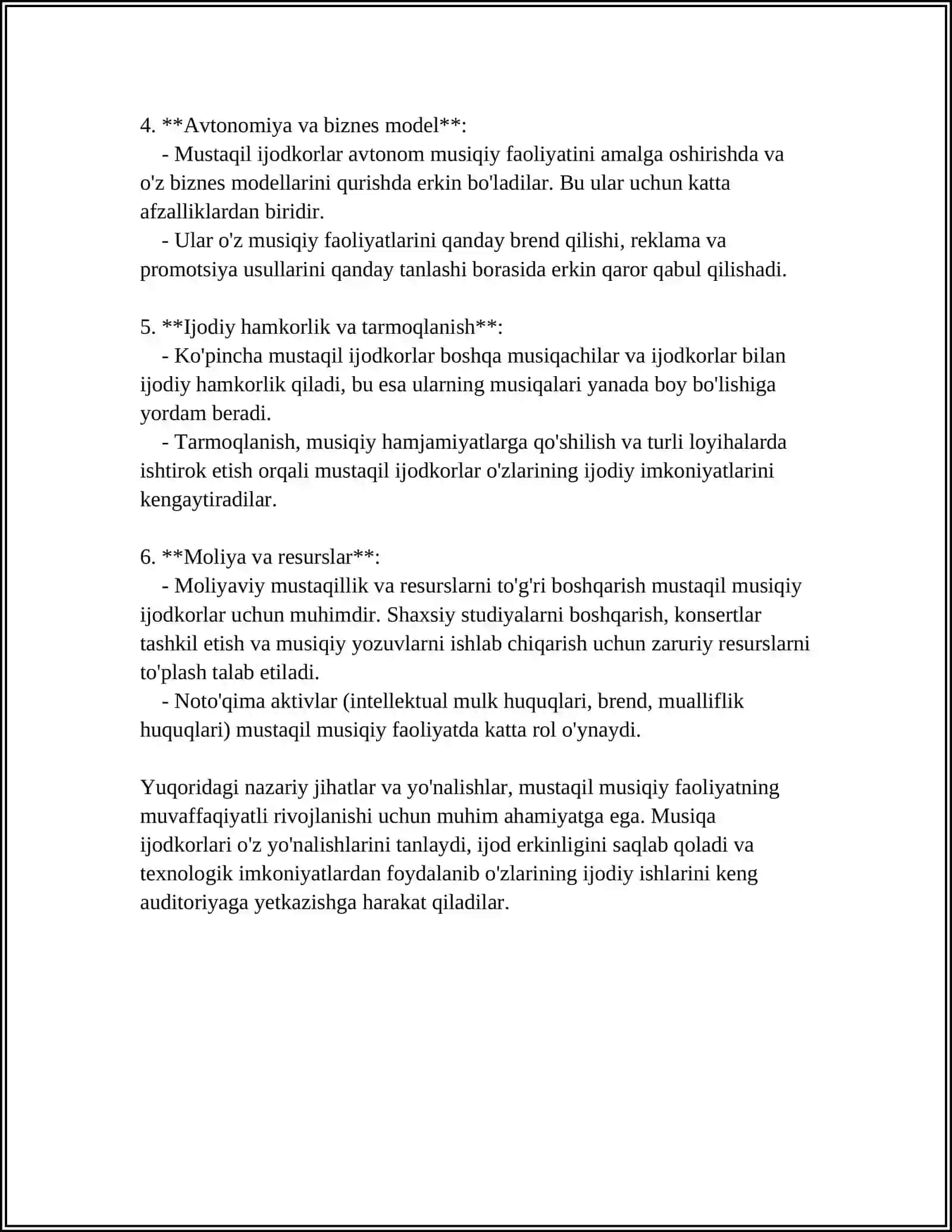 BOLALARNING MUSTAQIL MUSIQIY FAOLIYATI MAZMUNI VA UNGA RAHBARLIK QILISH 4