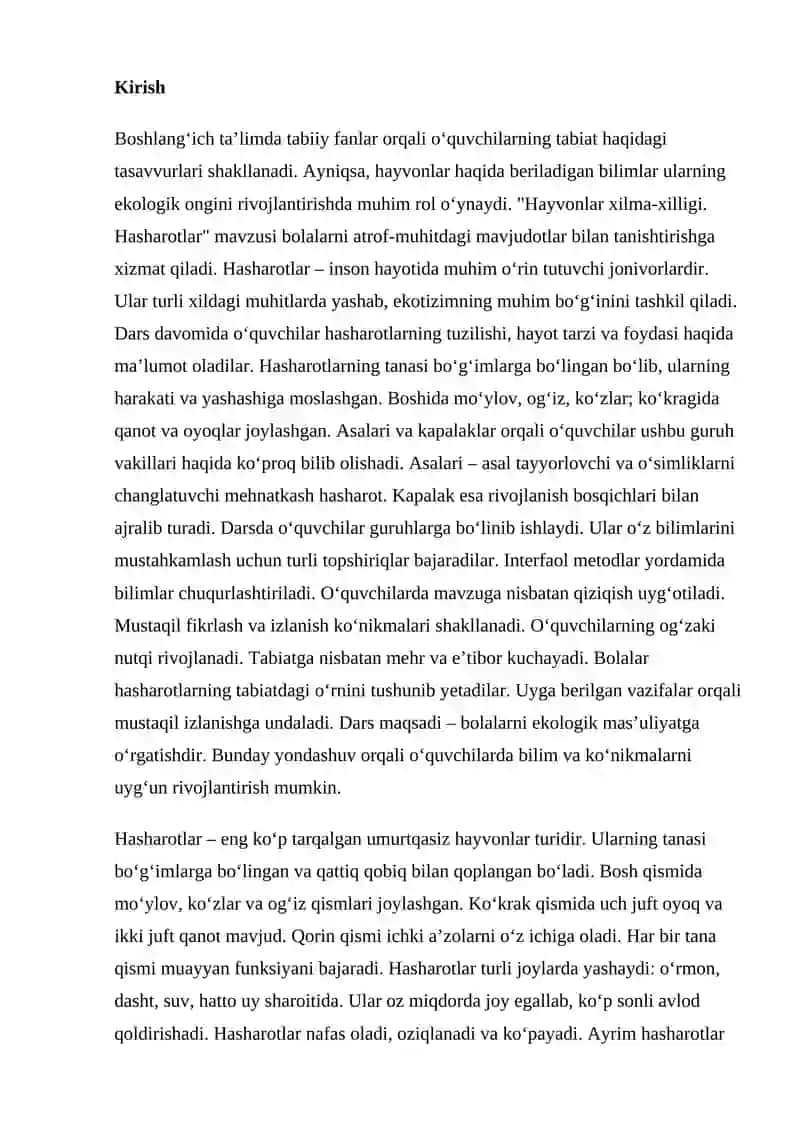 Hayvonlar xilma-xilligi. Hasharotlar mikrodarsi 4