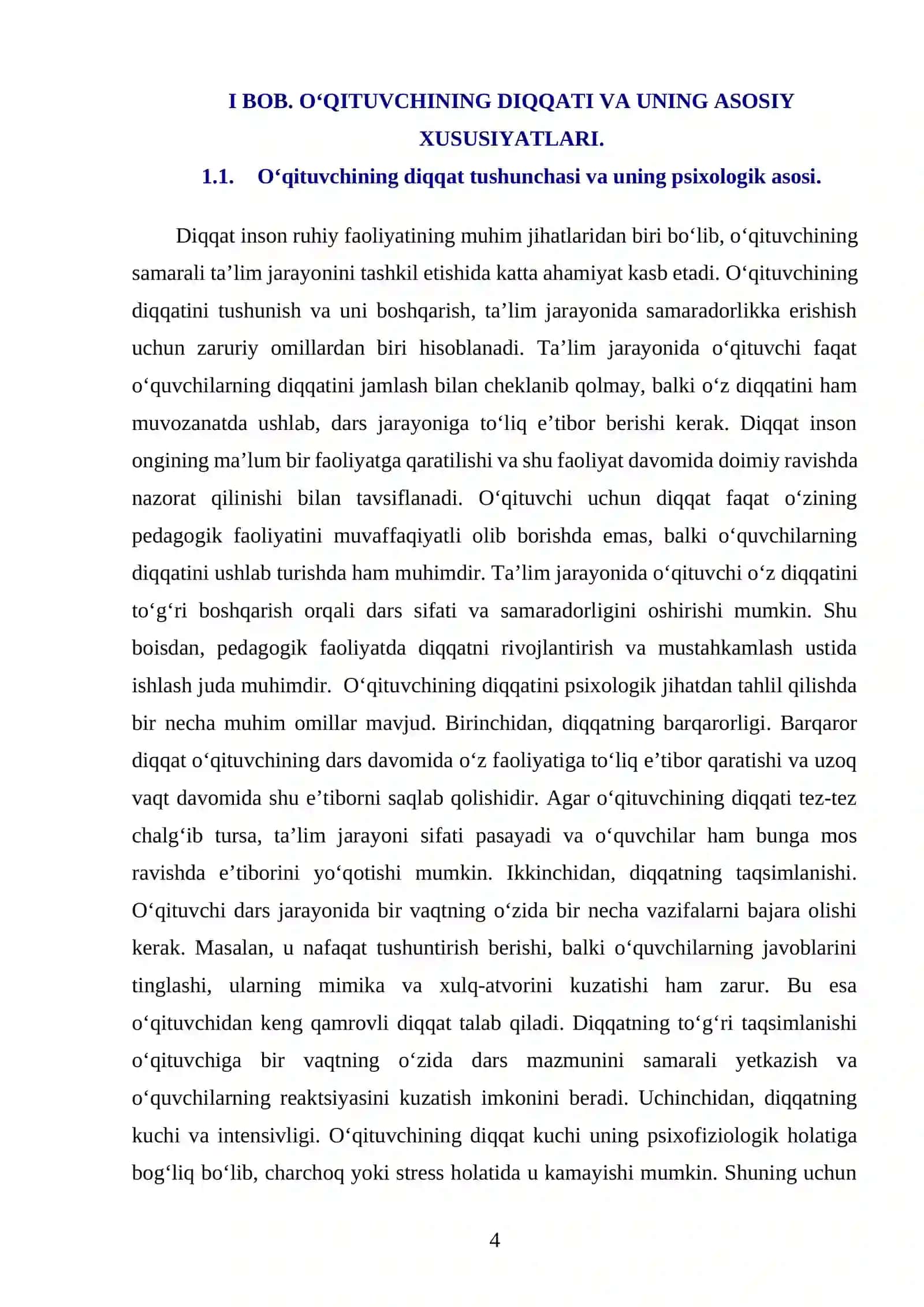 OʻQITUVCHINING DIQQATI VA DARS JARAYONIDA UNDAN FOYDALANISH USULLARI 4