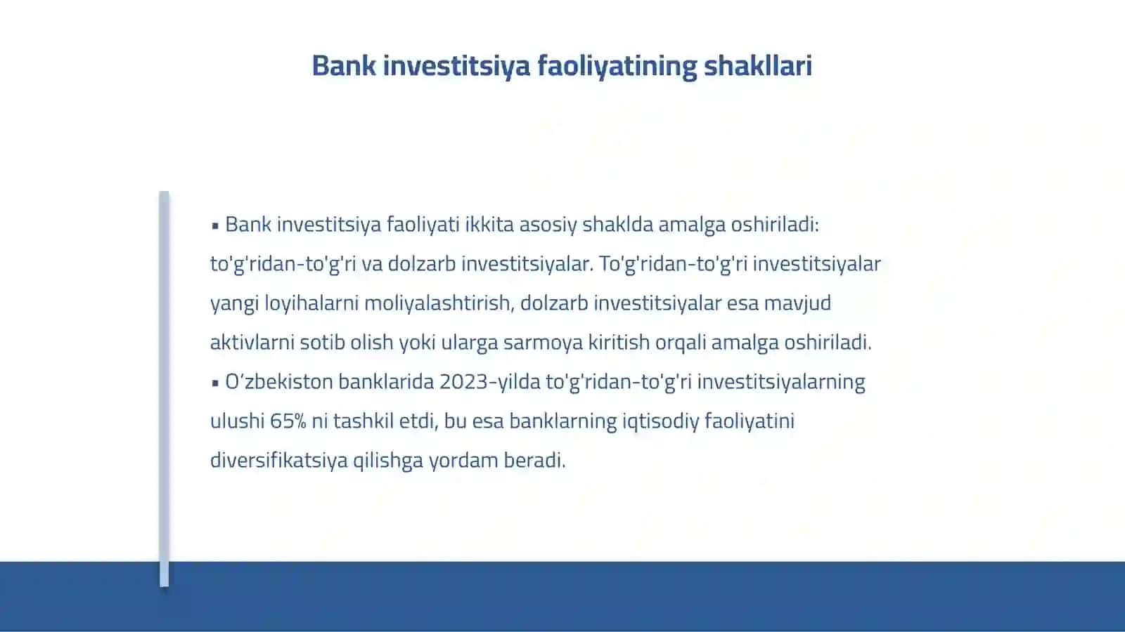Banklarda investitsiya faoliyati va investitsiya siyosati 4