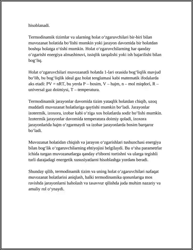 TERMODINAMIK JARAYONLARNI TAFSIFLARI BILAN TANISHISH 4