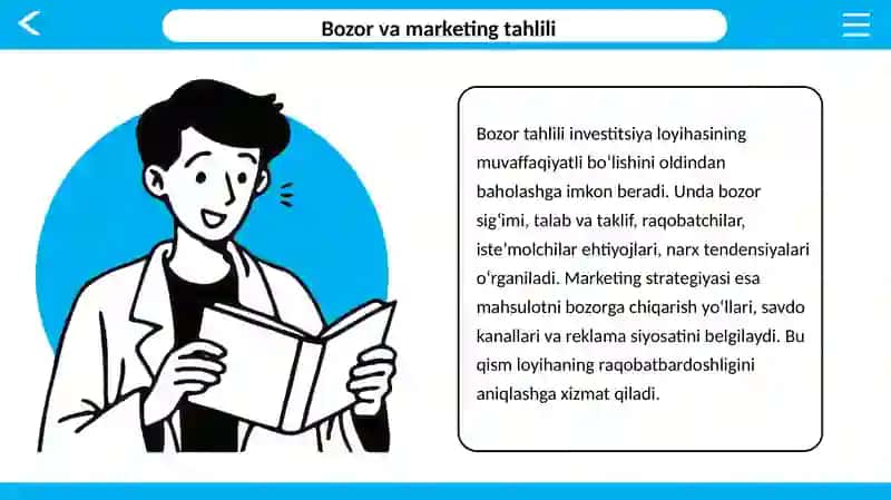 Investitsiya loyihasini tuzish va biznes reja ishlab chiqish bosqichlari 4