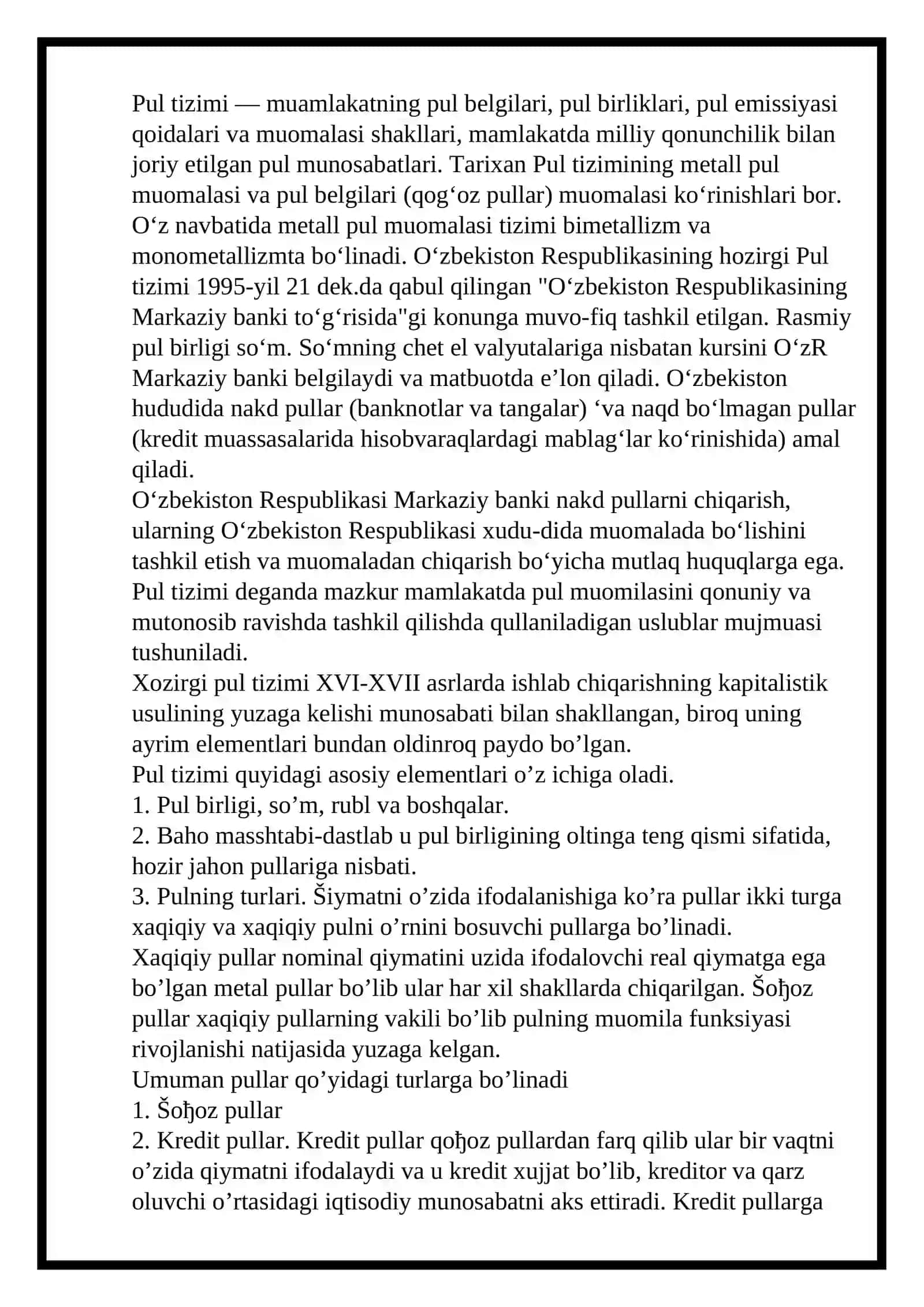 Pul tizimi evolyutsiyasi va uning turlari 4