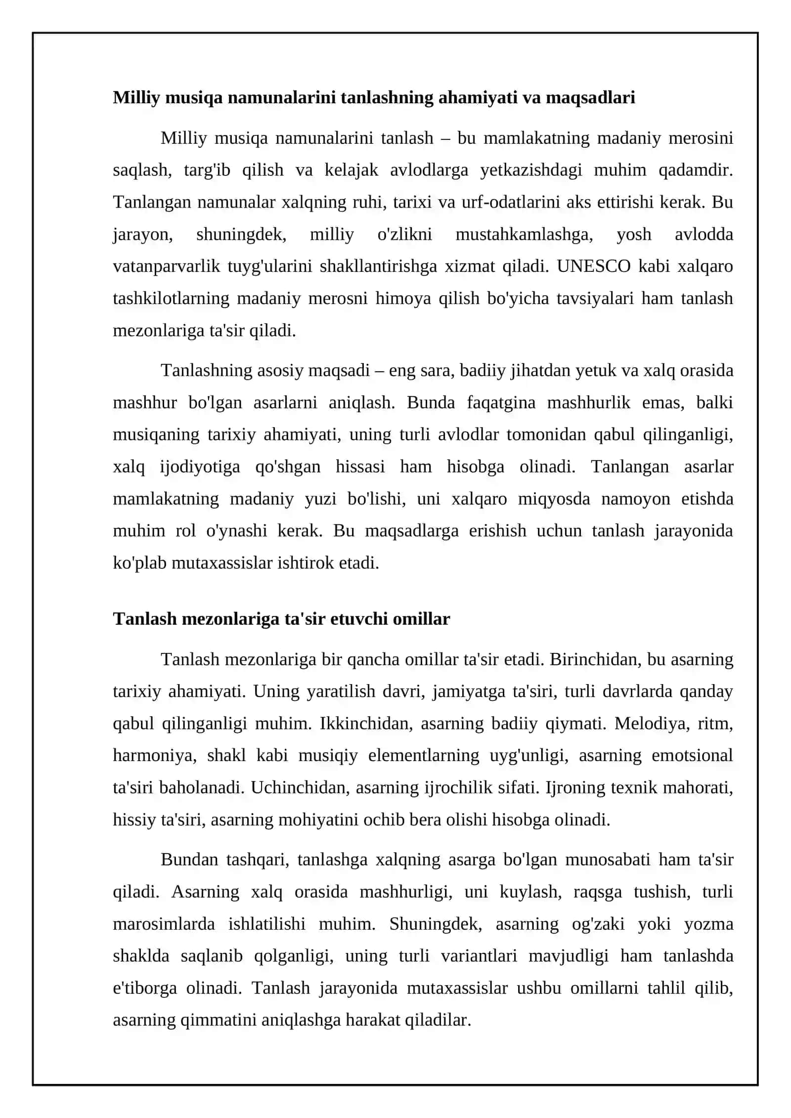 Milliy musiqa namunalarini tanlash mezonlari 4