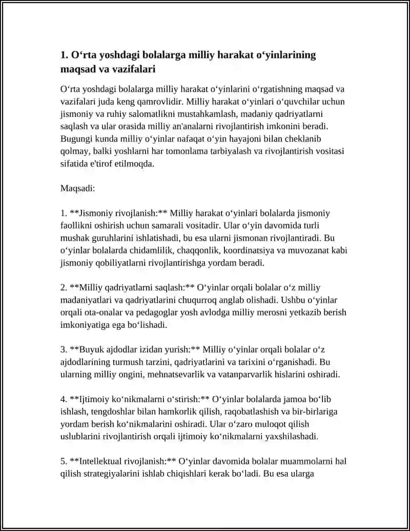 OʻRTA YOSHDAGI BOLALARGA BERILADIGON MILLIY HARAKAT OʻYINLAR OʻRGATISH 4