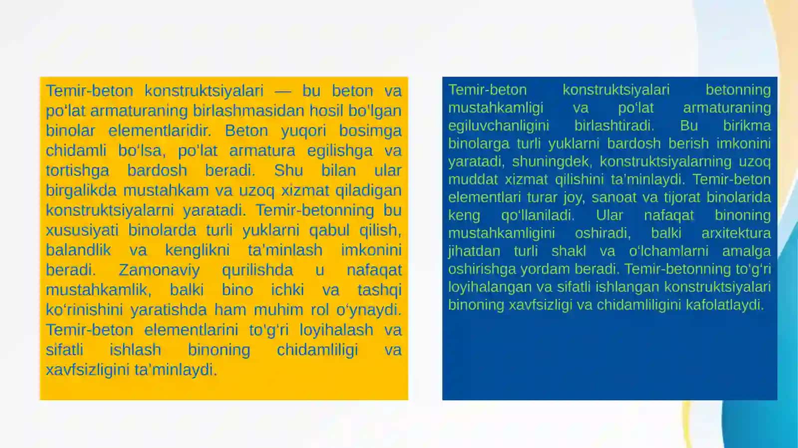 Binolarda ishlatiladigan temir beton konstruksiya turlari va ularga qoyiladigan talablar 4