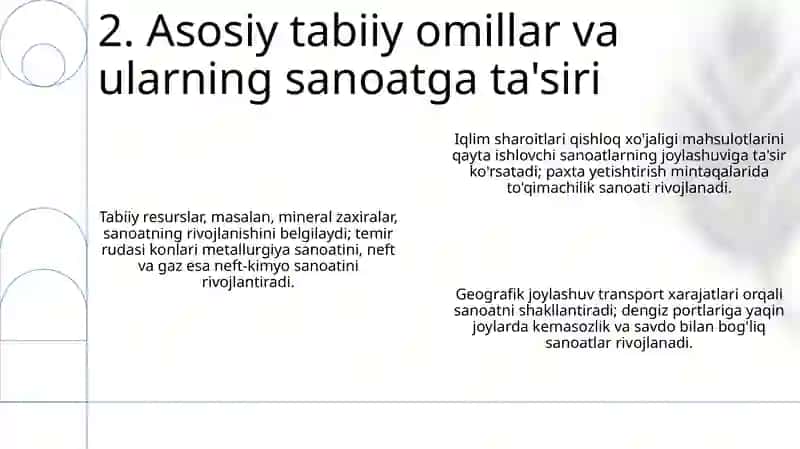 Mineral resurslarning mavjudligi tog'-kon sanoati va metallurgiya korxonalarining hududiy joylanishi va rivojlanishi 4
