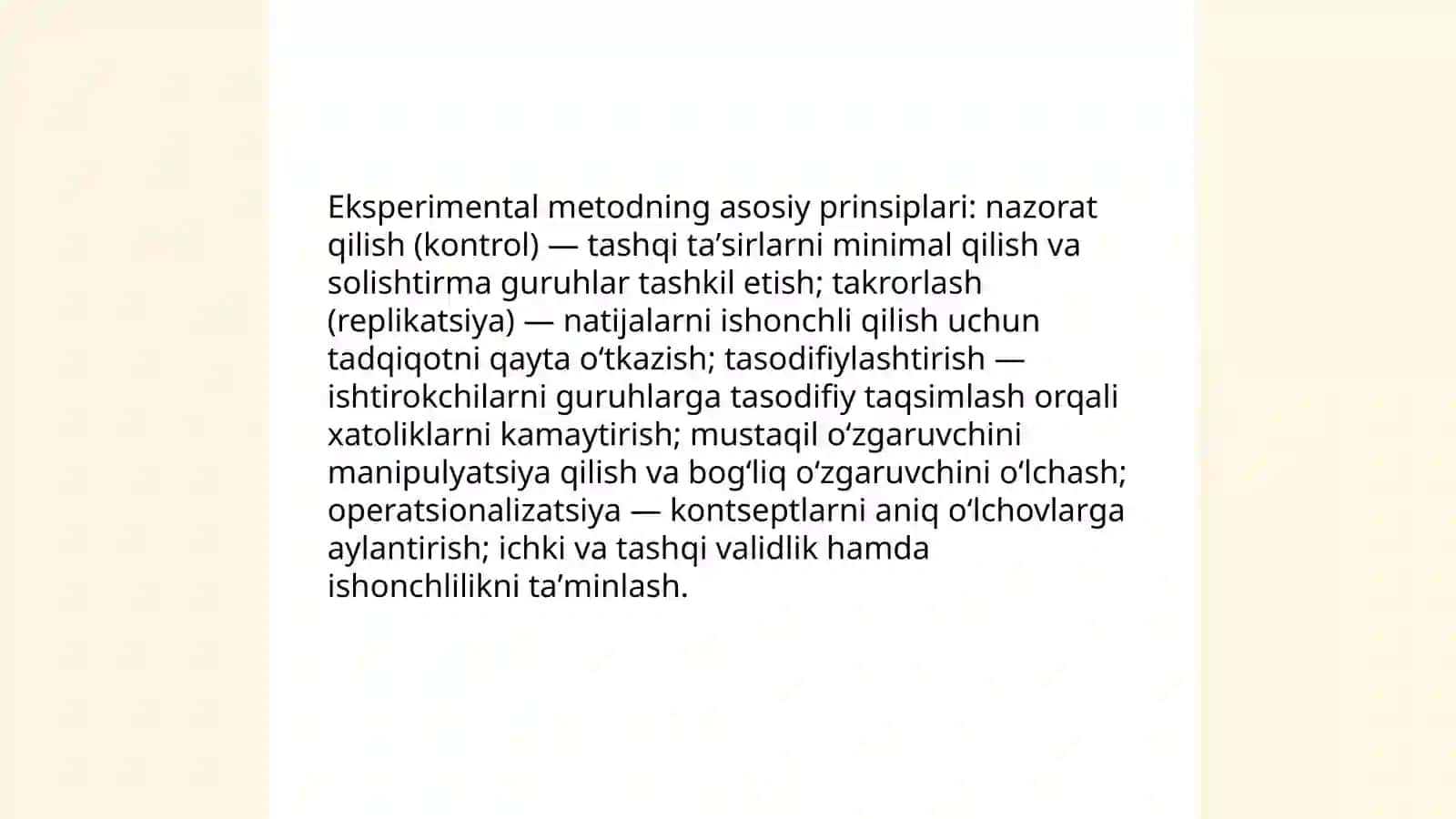 Eksperimental tadqiqotlarning mazmun mohiyati 4