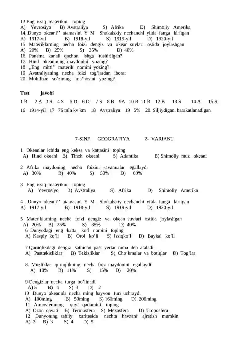 5- SINF GEOGRAFIYA 1- variant 4