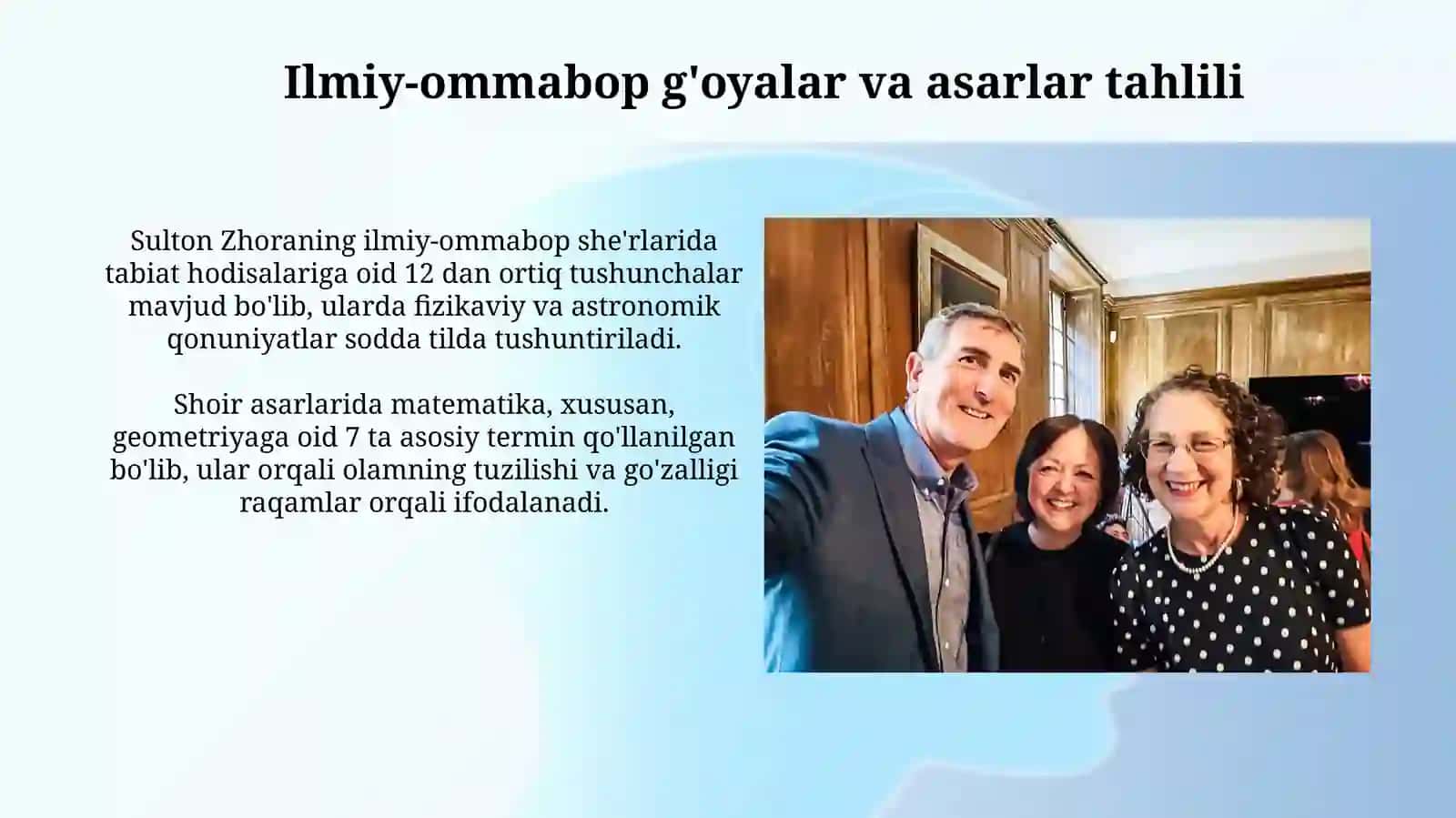 Sulton Jo'raning hayoti va ijodi. Shoirning ilmiy ommabop mavzulardagi she'rlaridag'oyalarhaqida 4