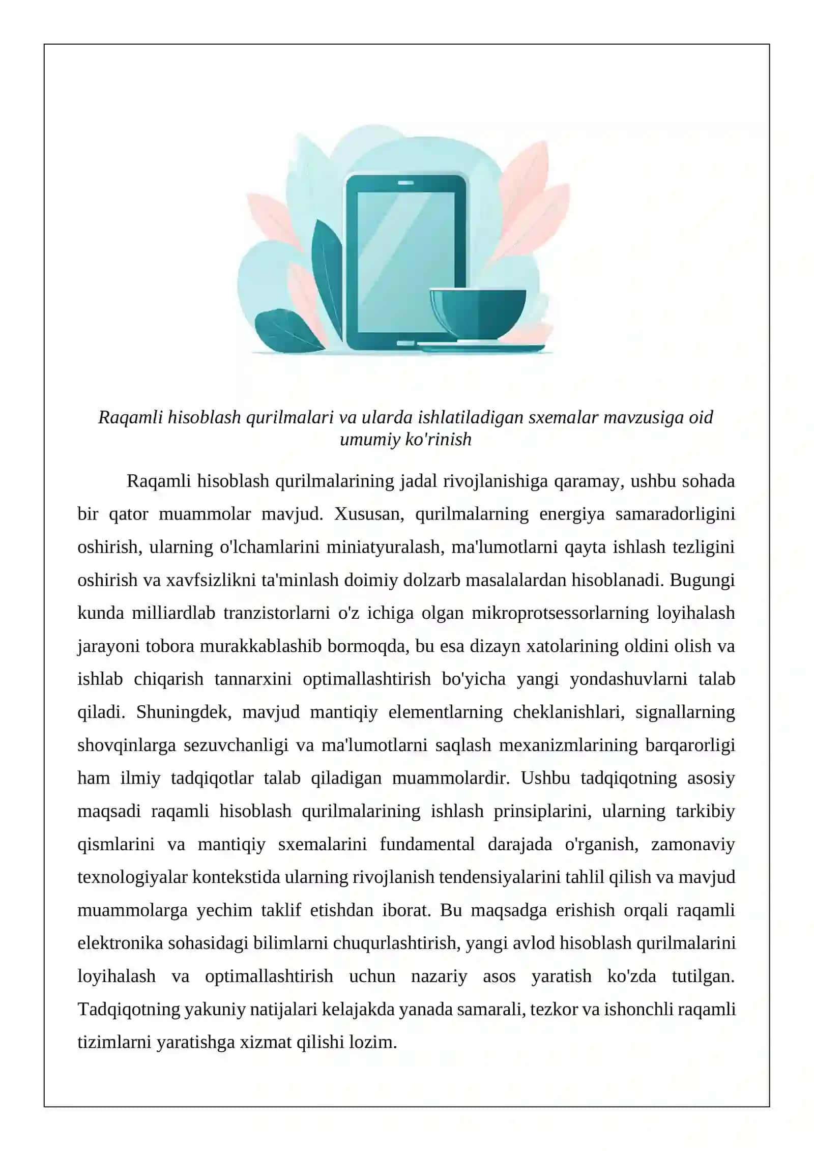 Raqamli hisoblash qurilmalari va ularda ishlatiladigan sxemalar 4