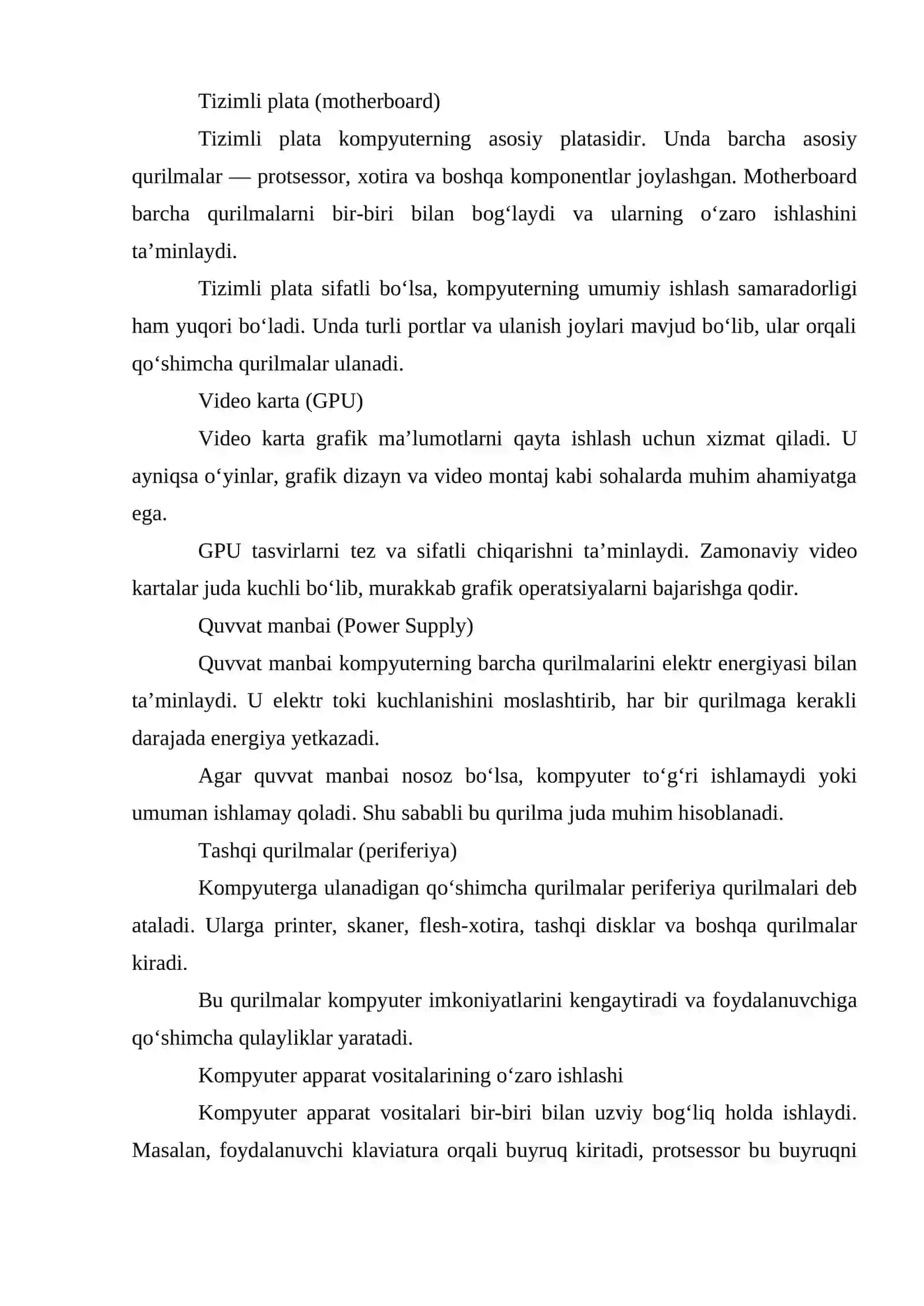 KOMPYUTER APPARATLARI VA DASTURIY VOSITALAR 4