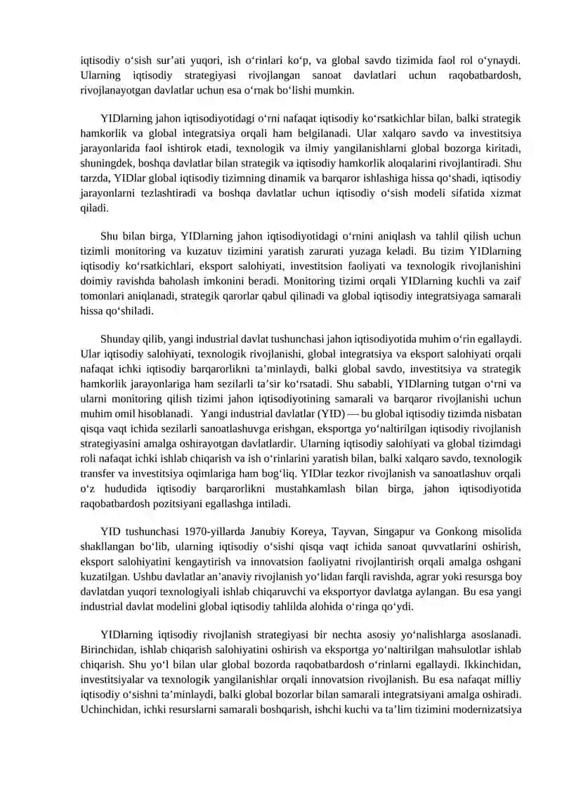 Yangi industrial davlatning iqtisodiy ko‘rsatkichlari va global tizimdagi ta’siri 4