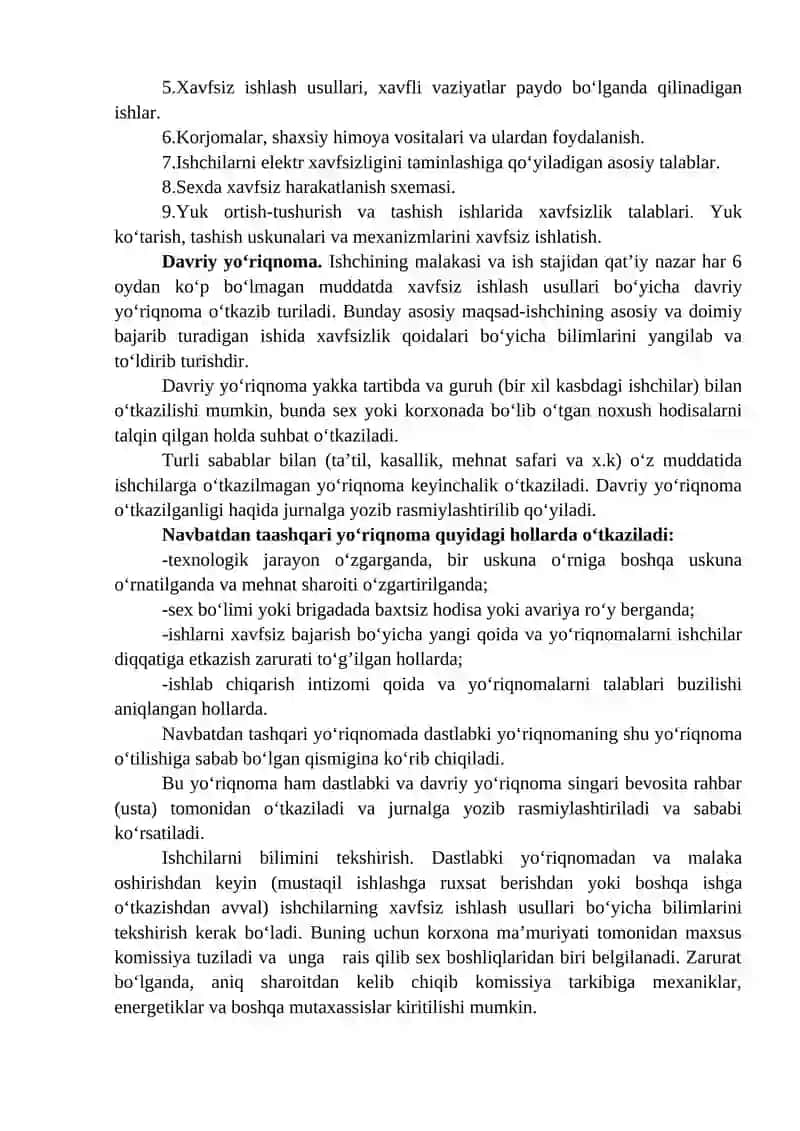 6-mavzu: Xavfsiz faoliyatni tashkil qilishda xodimlar bilimini tekshirish va o‘qitish. 4
