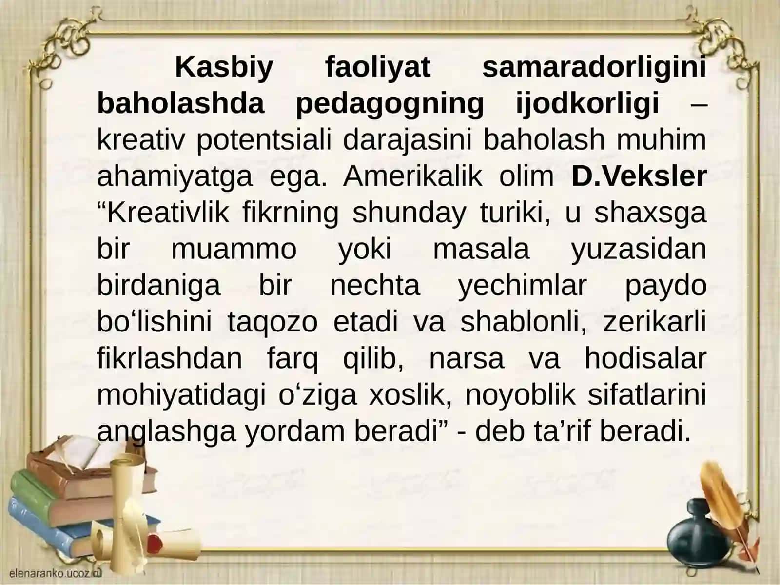 MA’RUZA:“Leksikologiya” boʻlimini oʻqitish orqali oʻquvchining kreativ kompetensiyalarni shakllantirish metodikasi 4