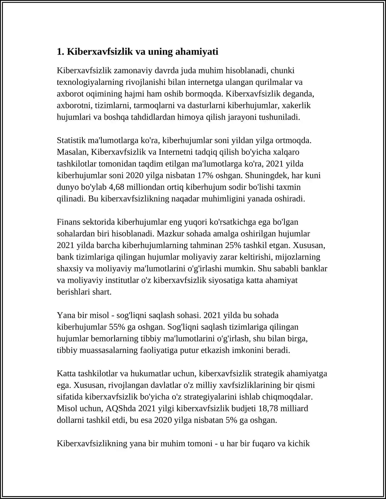 INFORMACION XAVFSIZLIK HUJUMLARI VA ULARNING TURLARI. MALUMOTLARGA RUXSATSIZ EGALIK QILISHDAN QORQLASH ILOJLARI 4