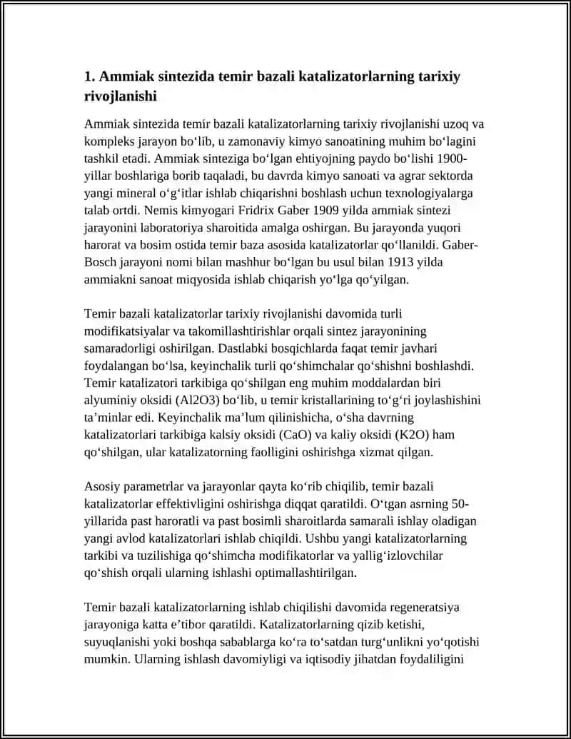 AMMIAK SINTEZIDA TEMIR BAZALI KATALIZATORLAR TAYYORLANISHI VA QAYTA TIKLANISHI 4