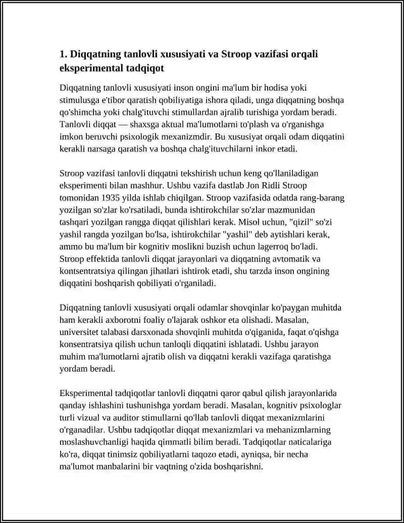 DIQQATNING ASOSIY XUSUSIYATLARI VA ULARNING EKSPERIMENTAL TADQIQ QILINISHI 4