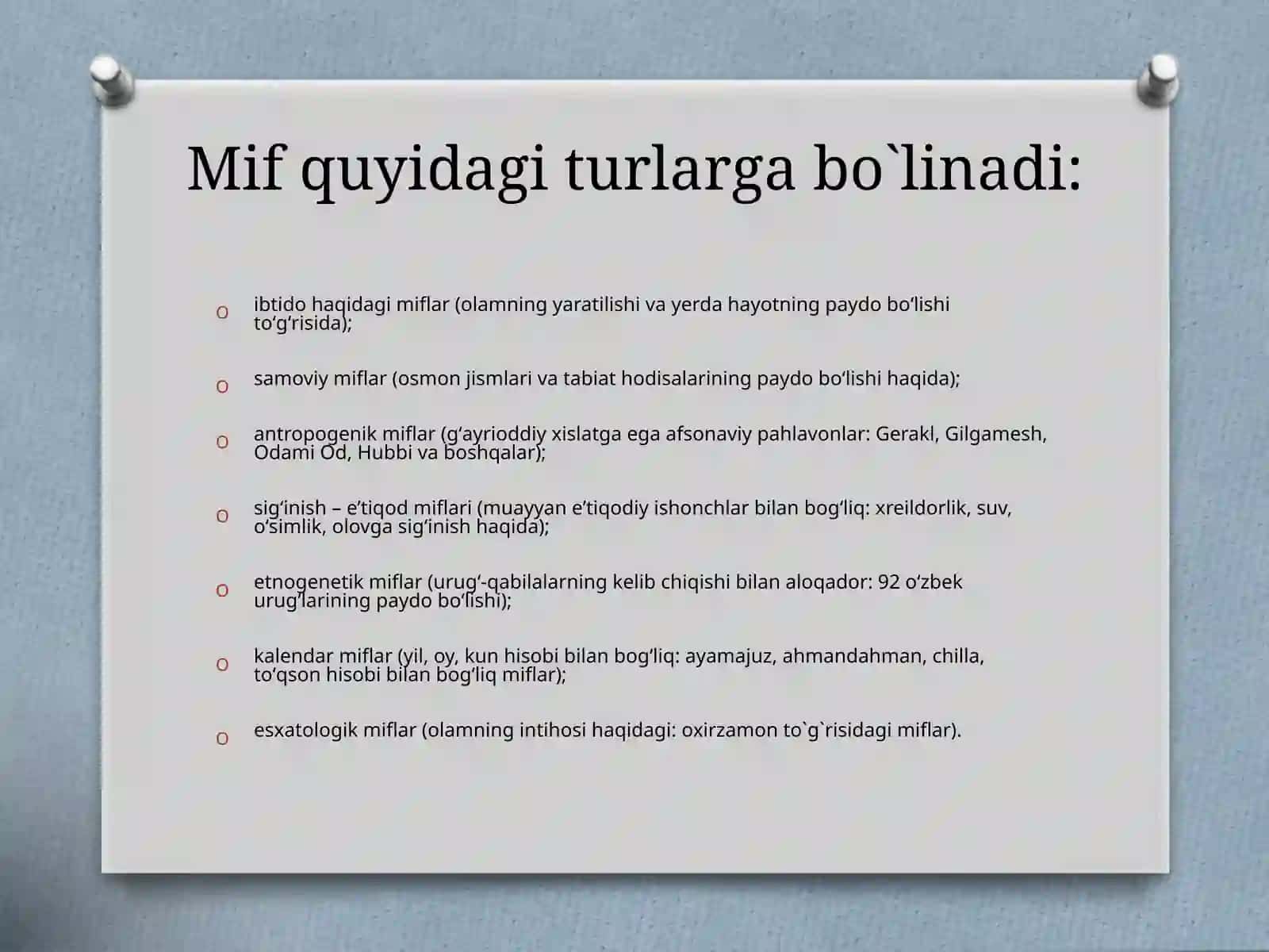 Mif va uning turlarini o’rganish 4