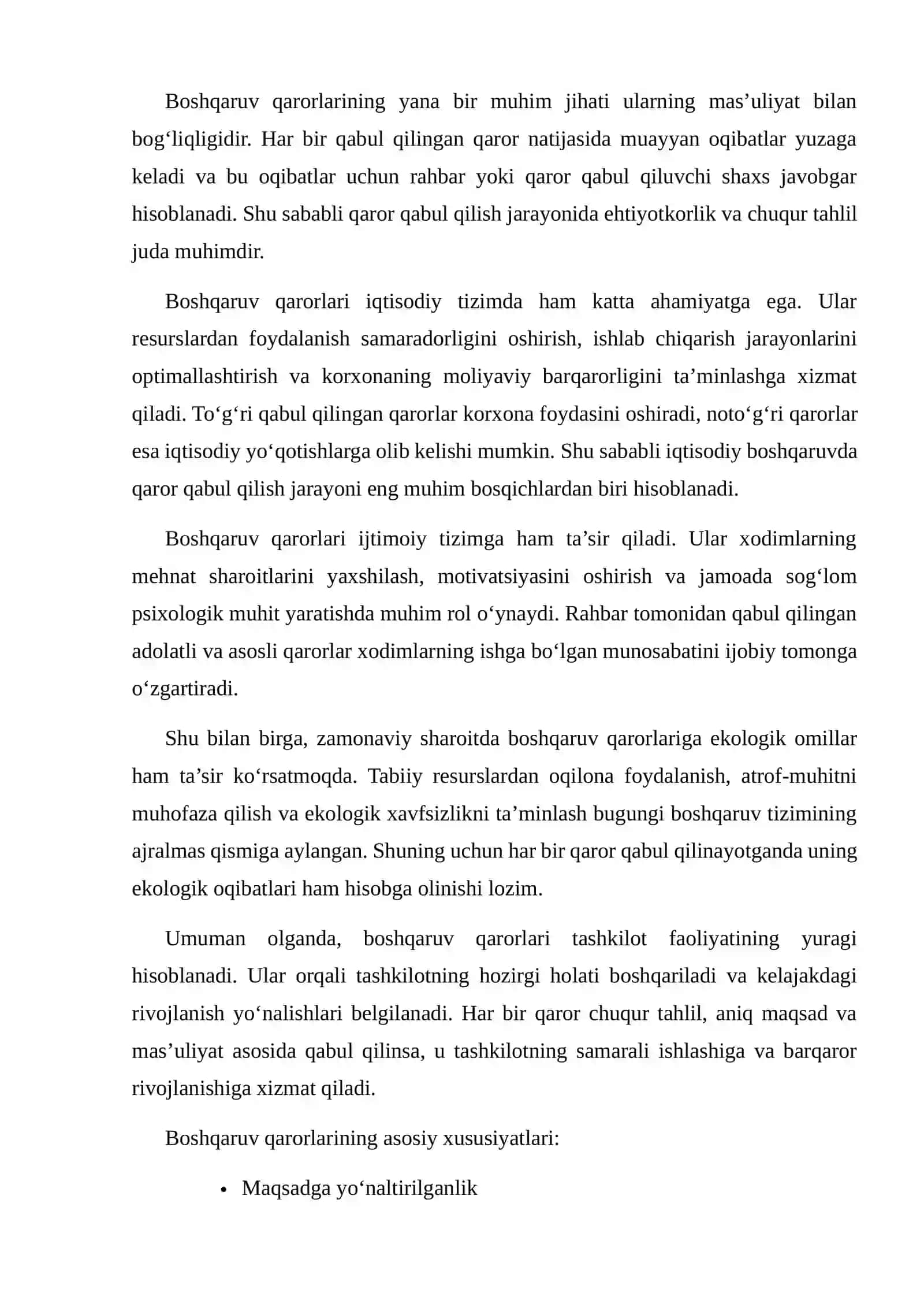 BOSHQARUV QARORLARINING IQTISODIY VA EKOLOGIK BOSHQARUVGA TA’SIRI 4