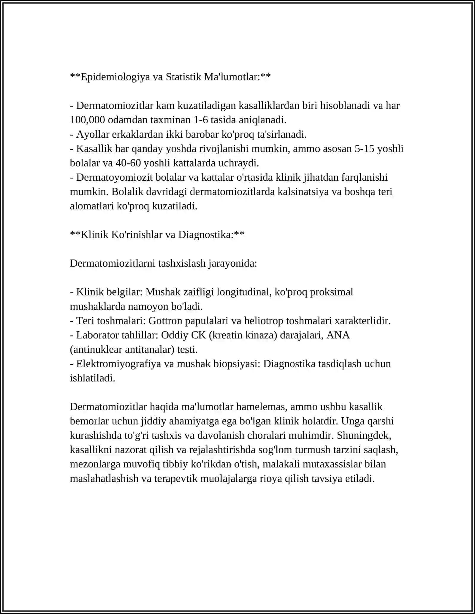 DERMATOMIOZITLAR VA BOLALARDA ULARNING KLINIK, DIAGNOSTIK VA DAVOLASH XUSUSIYATLARI 4