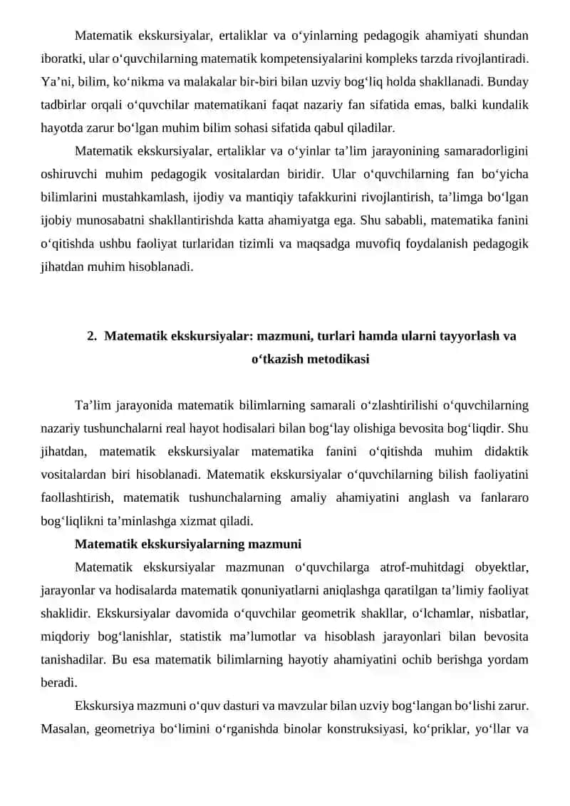 Matematik ekskursiyalar, ertaliklar o‘yinlarni tayyorlash va o‘tkazish metodikasi 4