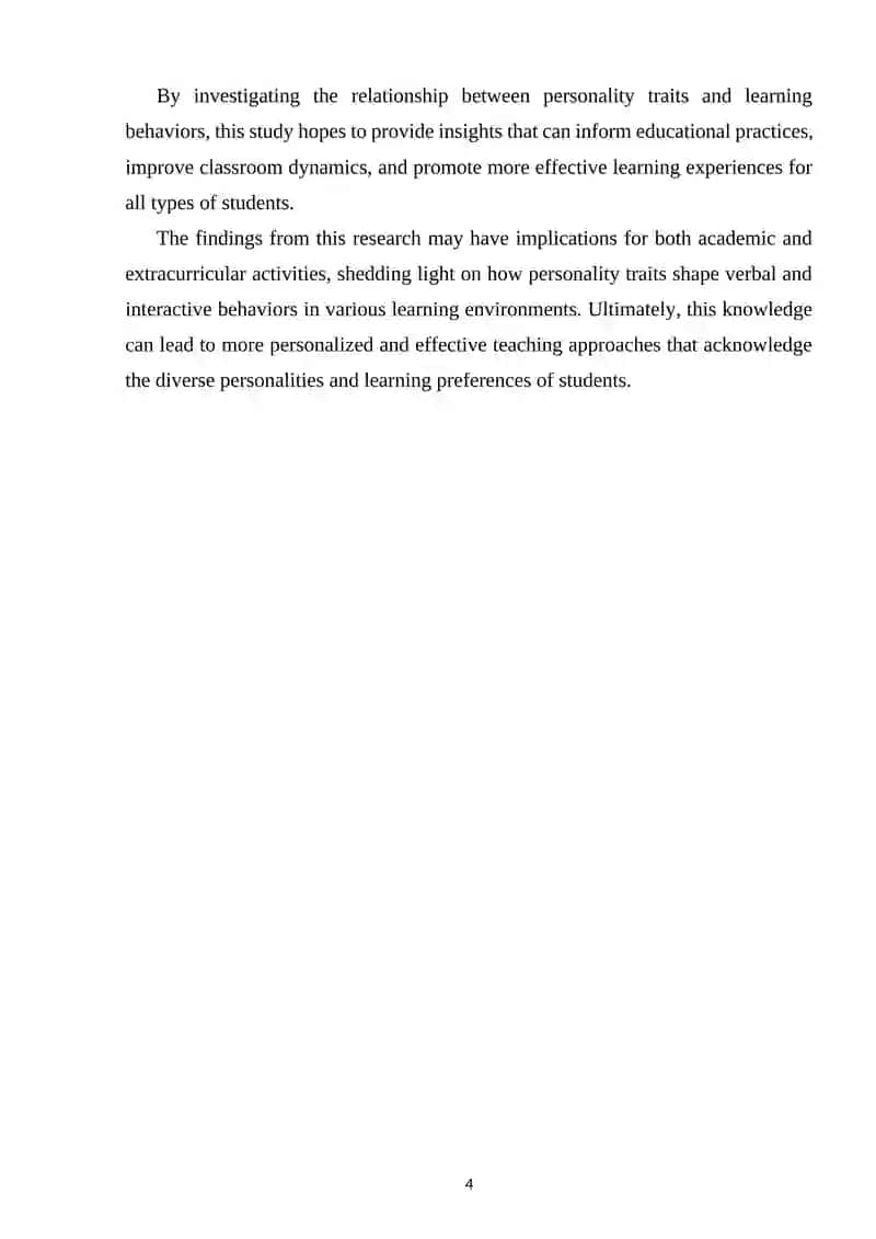 The Effect of Personality Traits Extroversion/Introversion on Verbal and Interactive Behaviors of Learners 4