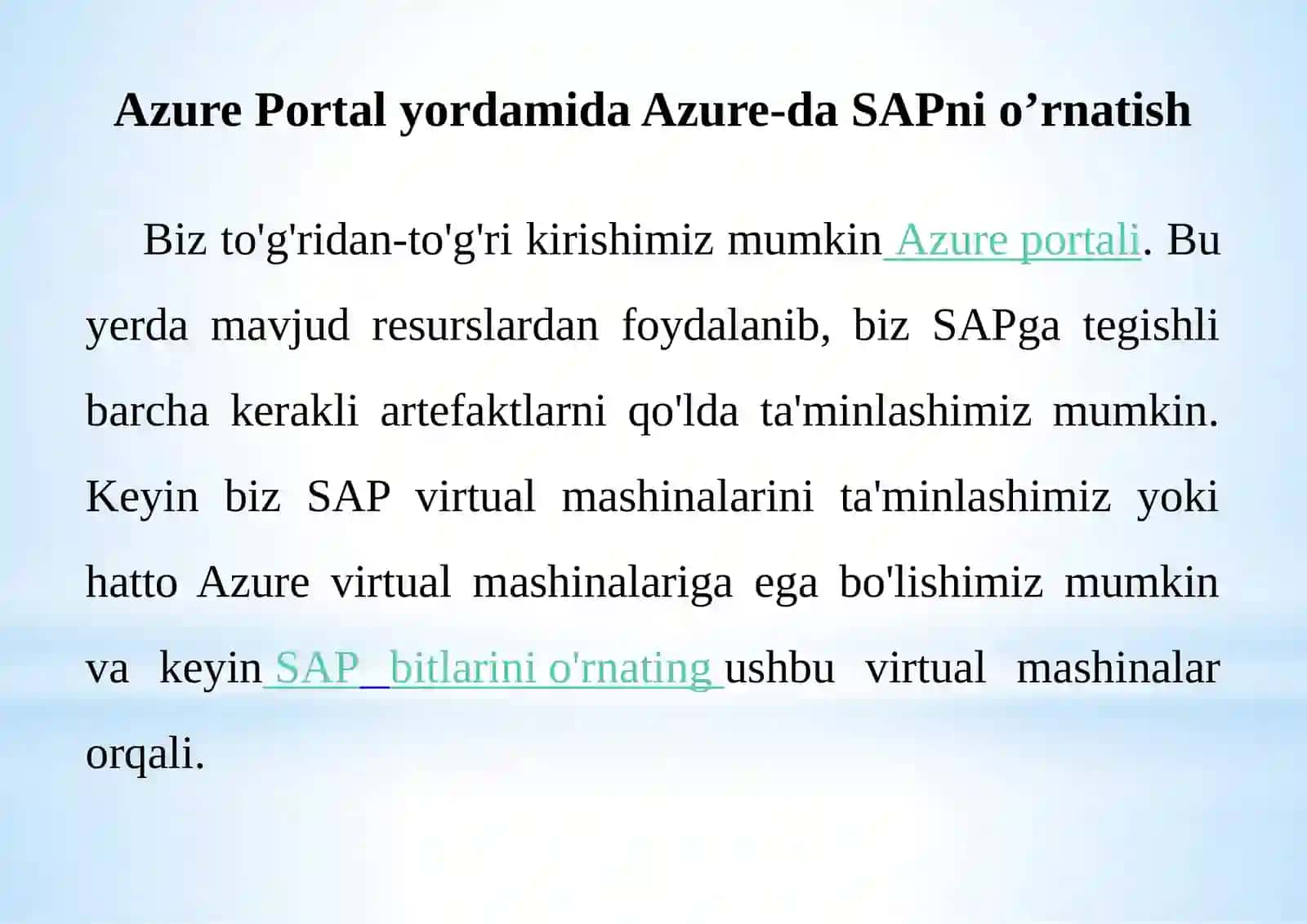 Azure-da SAP-ni o’rnatishning mumkin bo’lgan variantlari 4