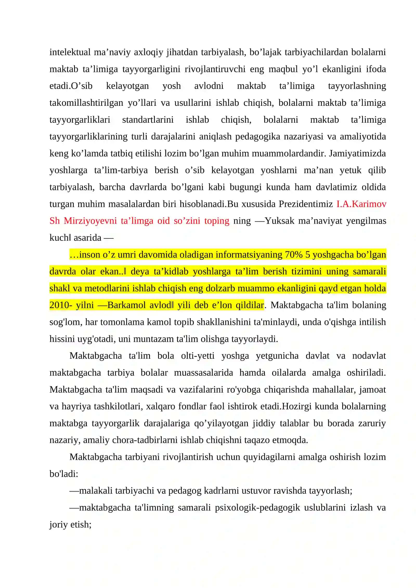 BOLALARNI MAKTAB TA’LIMIGA TAYYORLASHDA TA’LIM-TARBIYAVIY JARAYONNING O‘RNI VA O‘ZIGA XOS XUSUSIYATLARI 4
